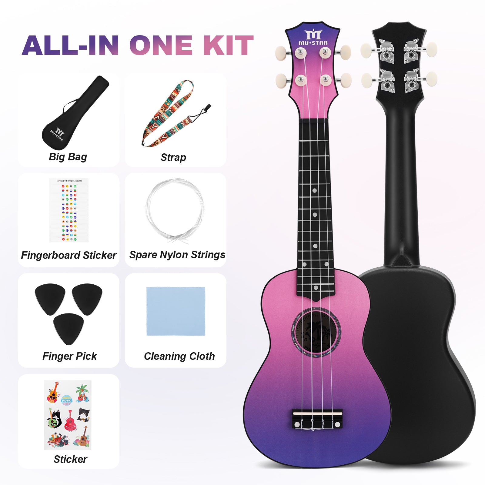 MUSTAR MU-2000, 21 Inch Soprano Ukulele for Beginners Kids Yellow