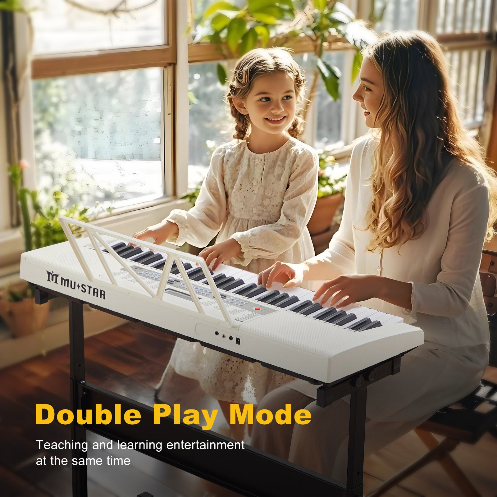 MUSTAR MEKS-900, 61 Key Learning Piano Keyboard, With Lighted Up Keys, For Beginners, White