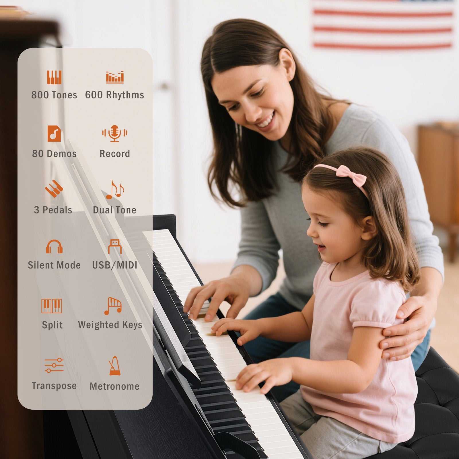 MUSTAR MDP-3300, 88 keys Upright Digital Piano, Fully Weighted Keyboard Piano, FSC Wooden Electronic Keyboards for Beginners