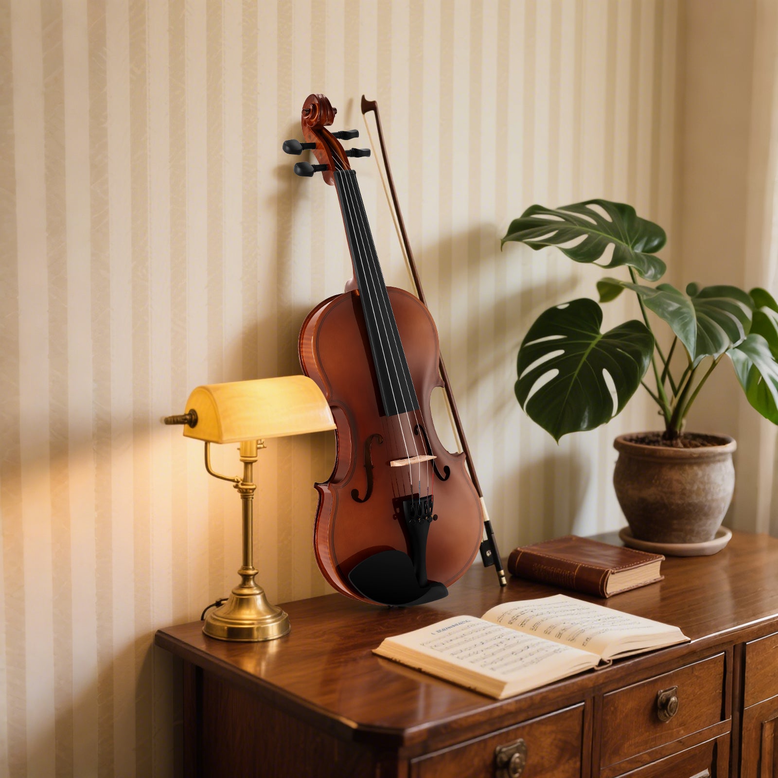 MUSTAR V200, 4/4 Violin for Beginners, Matte Dark-brown, Full Set with Bow, Rosins, Hard Case, Mute, Fingerboard Stickers, Shoulder Rest