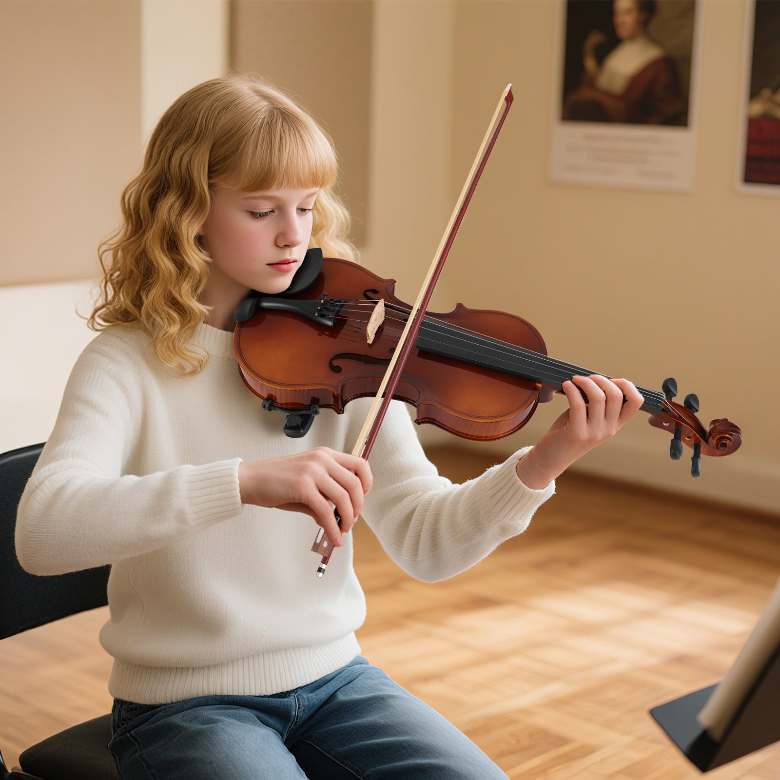 MUSTAR V200, 4/4 Violin for Beginners, Matte Dark-brown, Full Set with Bow, Rosins, Hard Case, Mute, Fingerboard Stickers, Shoulder Rest