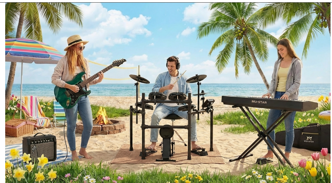 Beachy Instruments Spring Break With Mustar: Portable Instruments For Beach Days & Road T