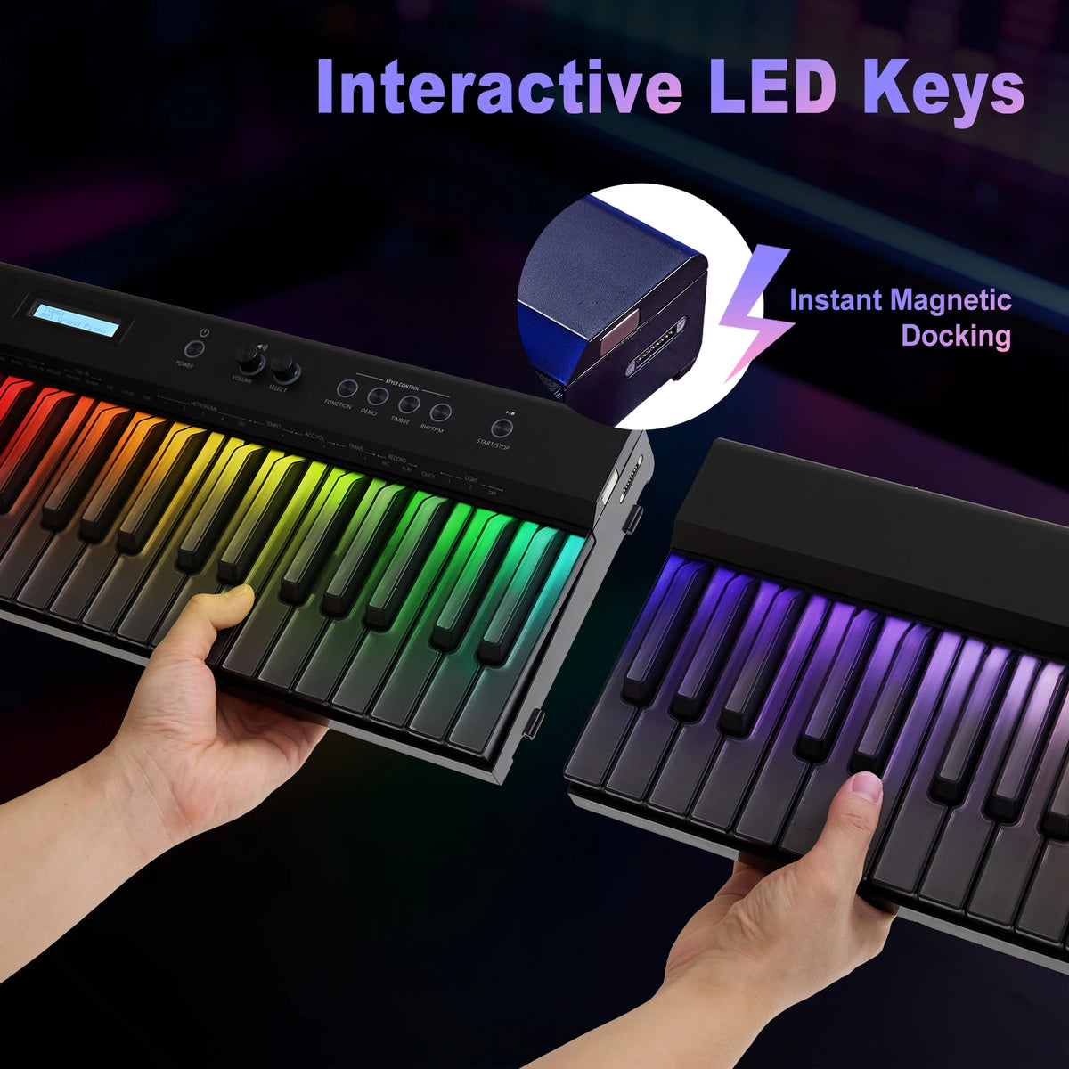 MUSTAR MEP-4000, Portable Smart Piano Keyboard, 88 Keys Rainbow Light, Magnetic Split, Sustain Pedal