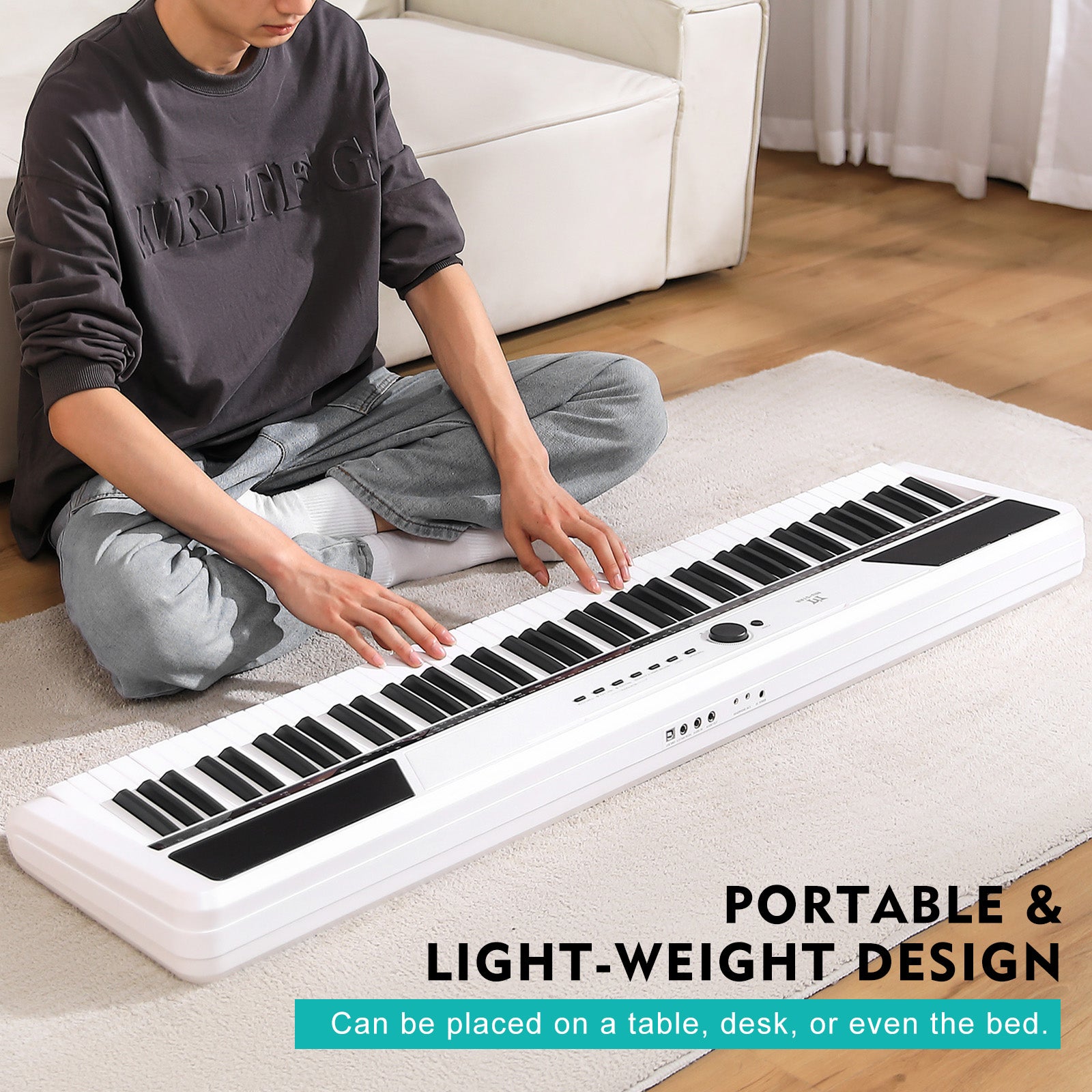 MUSTAR MEP-1400, 88 keys Digital Piano, Semi Weighted Keyboard Piano, Electronic Keyboards for Beginners, Sustain Pedal, USB/MIDI/Bluetooth, ABS, 128 Rhythms, 2 built-in 25W Stereo Speakers, White