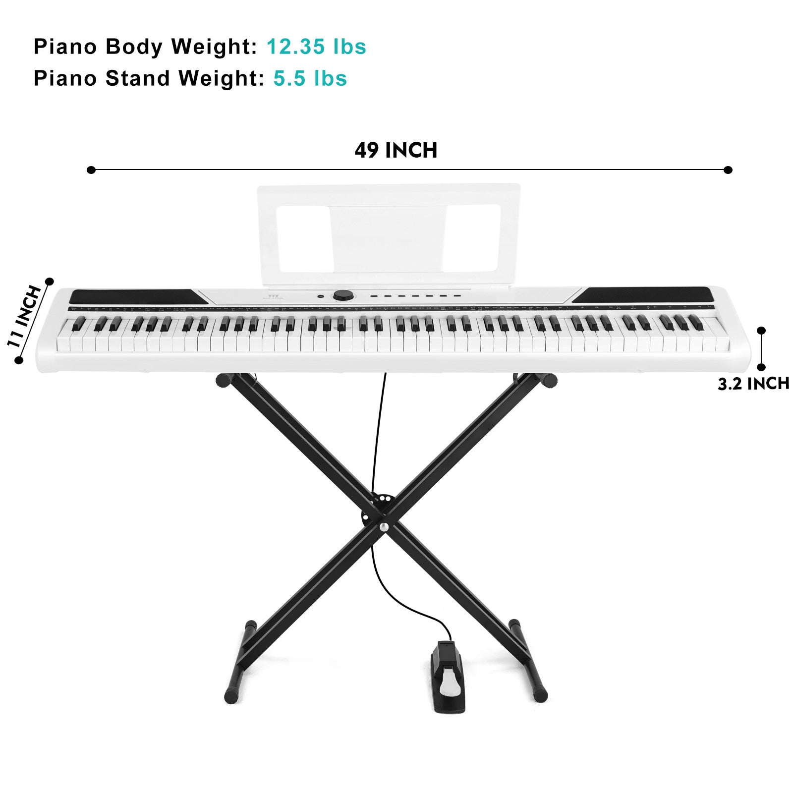 MUSTAR Piano digital con peso de 88 teclas con soporte, 88 teclas semi  ponderadas MEP-1000, teclado de piano eléctrico portátil 88 teclas con  conexión