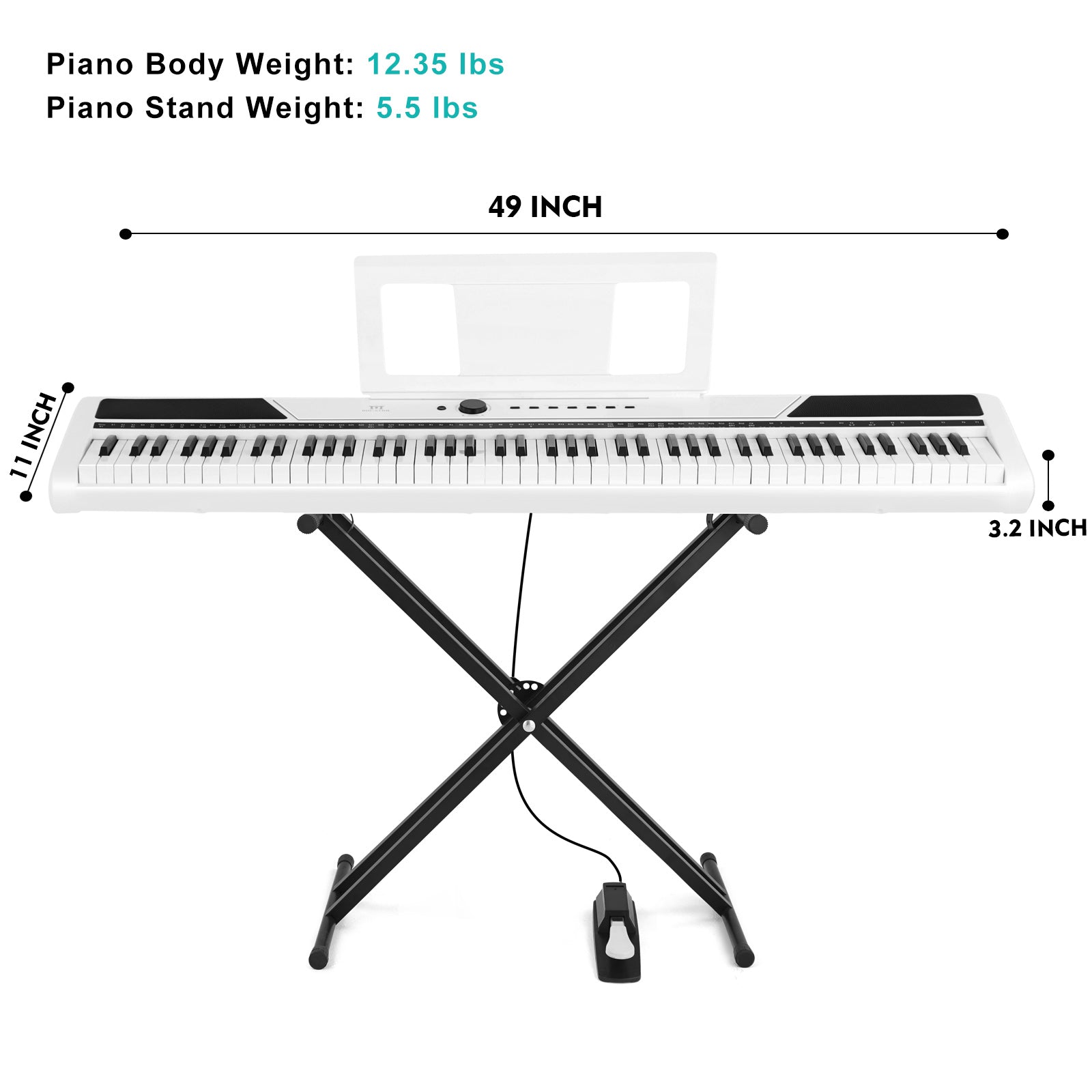 MUSTAR MEP-1400, 88 keys Digital Piano, Semi Weighted Keyboard Piano, Electronic Keyboards for Beginners, Sustain Pedal, USB/MIDI/Bluetooth, ABS, 128 Rhythms, 2 built-in 25W Stereo Speakers, White