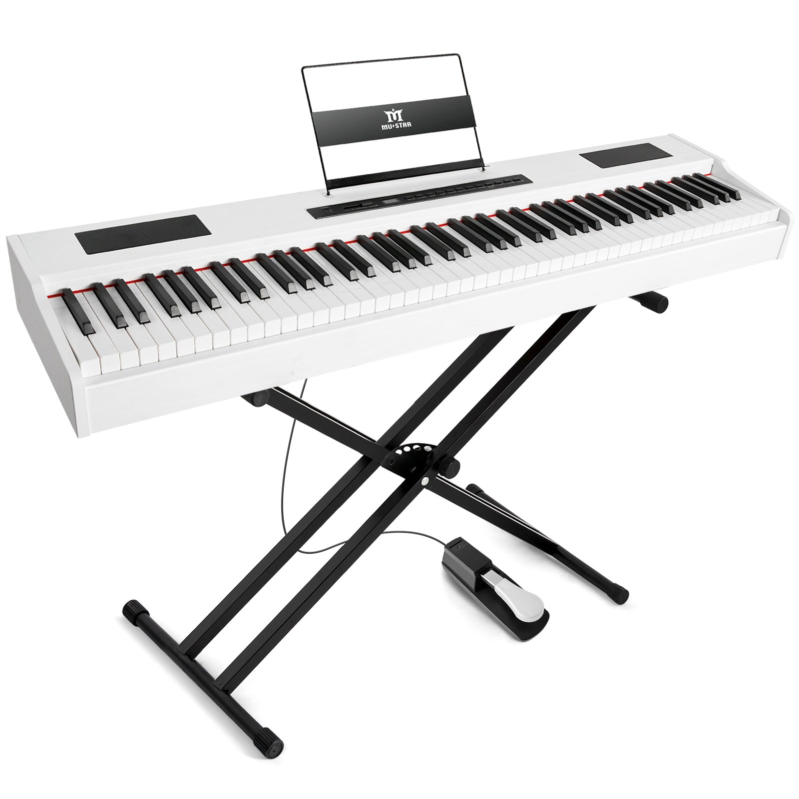 88 Key Weighted Digital Piano, MUSTAR MDP-1300,  Wooden Electronic Keyboards, Hammer Action, Bluetooth Connection, MIDI, Sustain Pedal, 80 demo 600 rhythms 800 tones, 2×20W stereo speakers, White