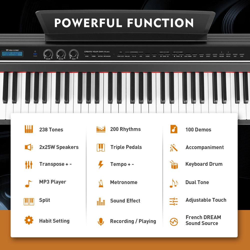 MUSTAR MDP1500, Digital Piano Keyboard, 88 Keys Weighted Keyboard