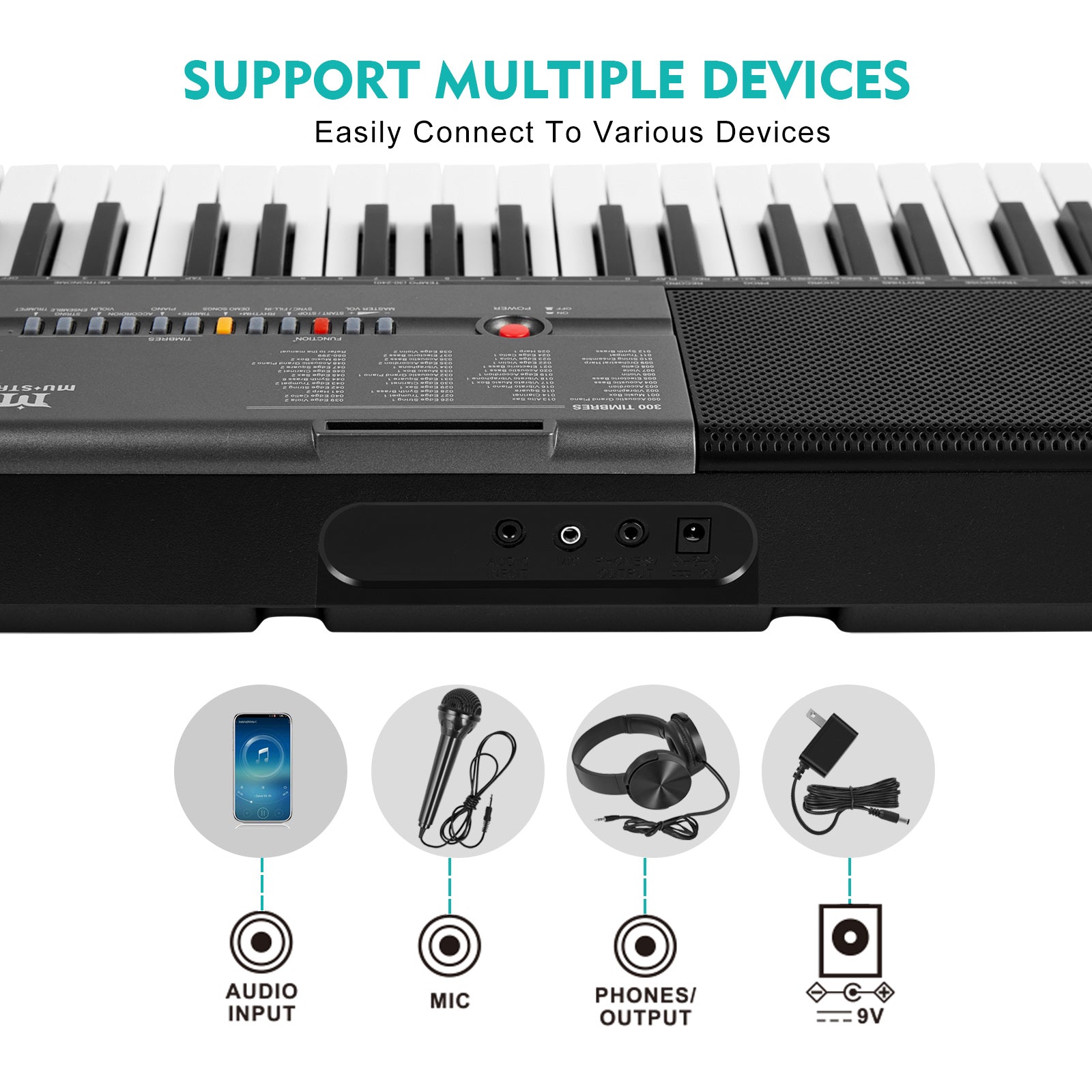 MUSTAR MEKS-700, Piano Keyboard with Lighted Up Keys, 61 Keys Learning Keyboard for Beginners, Bench, Teaching Modes, Two Power Supply Methods, Built-In Speaker, Lighted Keys, Microphone Input, Split Mode