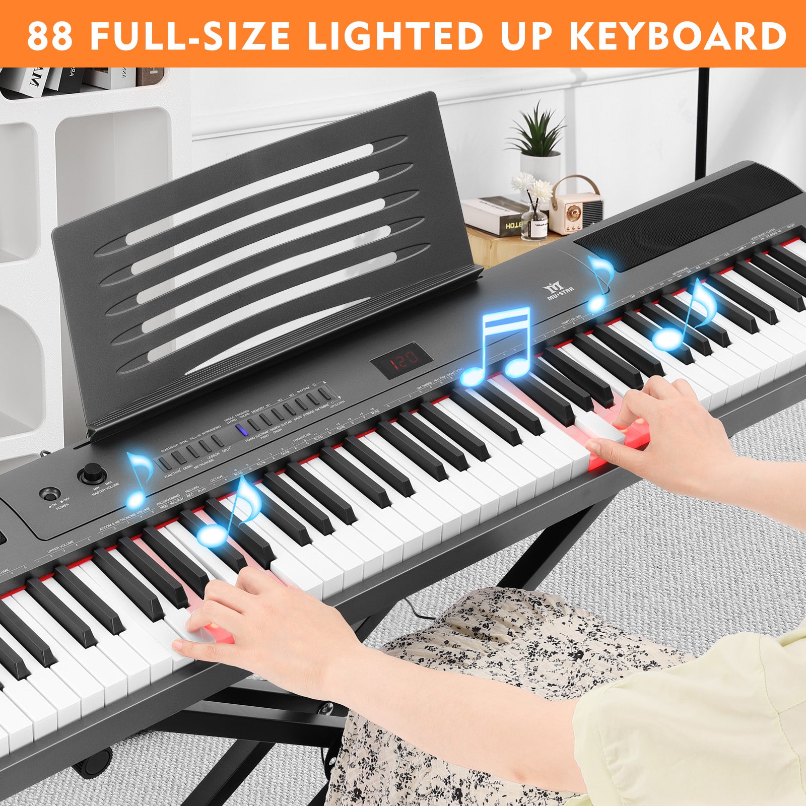 MUSTAR MEP-1800, Digital Piano 88 Keys Electronic Keyboards, Semi Weighted Electric Piano, Lighted up Keys, Sustain Pedal