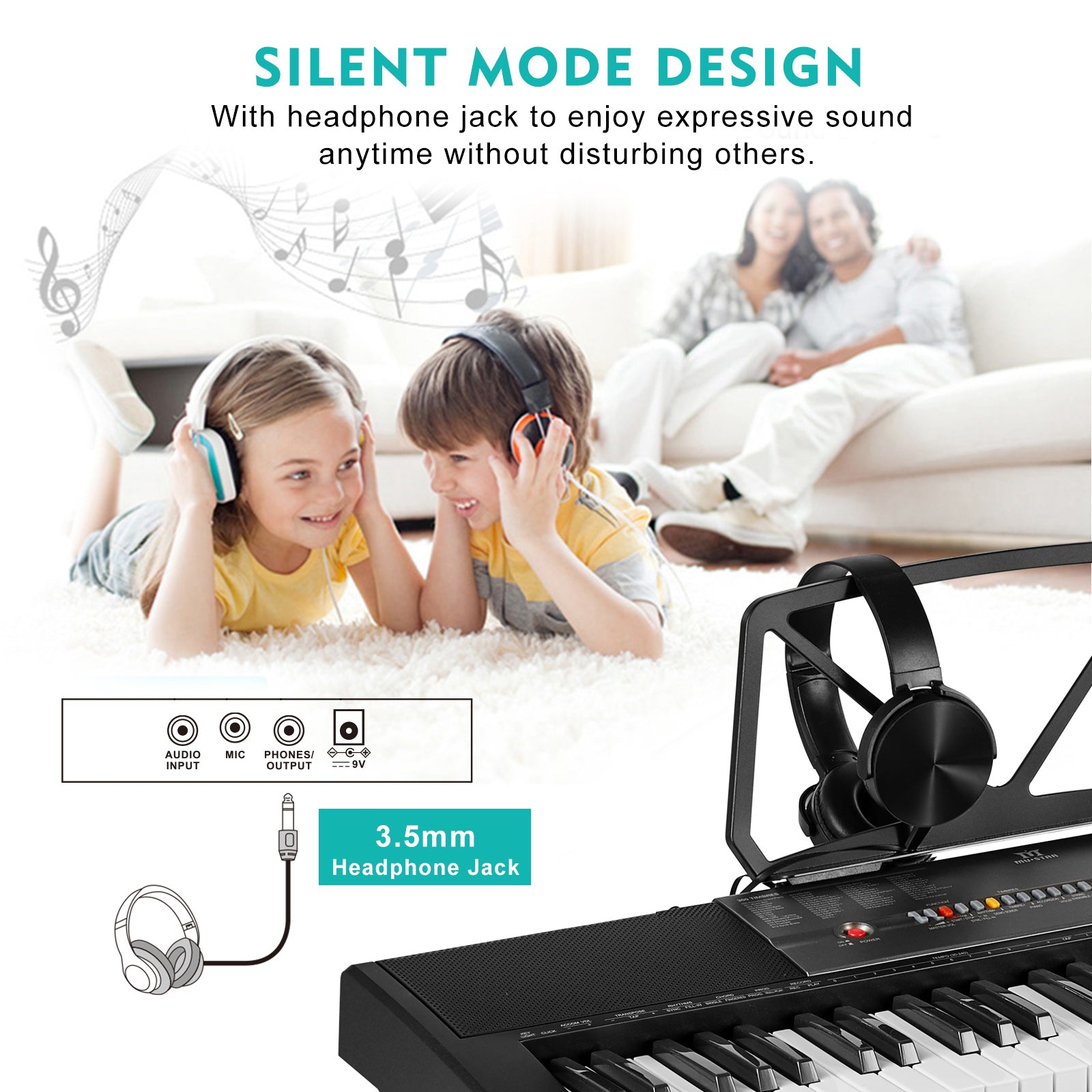 MUSTAR MEKS-700, Piano Keyboard with Lighted Up Keys, 61 Keys Learning Keyboard for Beginners, Bench, Teaching Modes, Two Power Supply Methods, Built-In Speaker, Lighted Keys, Microphone Input, Split Mode