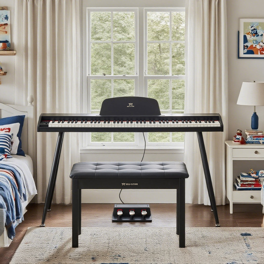 MUSTAR MDP-2100, 88 Semi Weighted Key Digital Piano With Stool, Electronic Keyboards, Beach, Bluetooth/ MIDI,3 Pedals, 80 demo 600 rhythms 800 tones