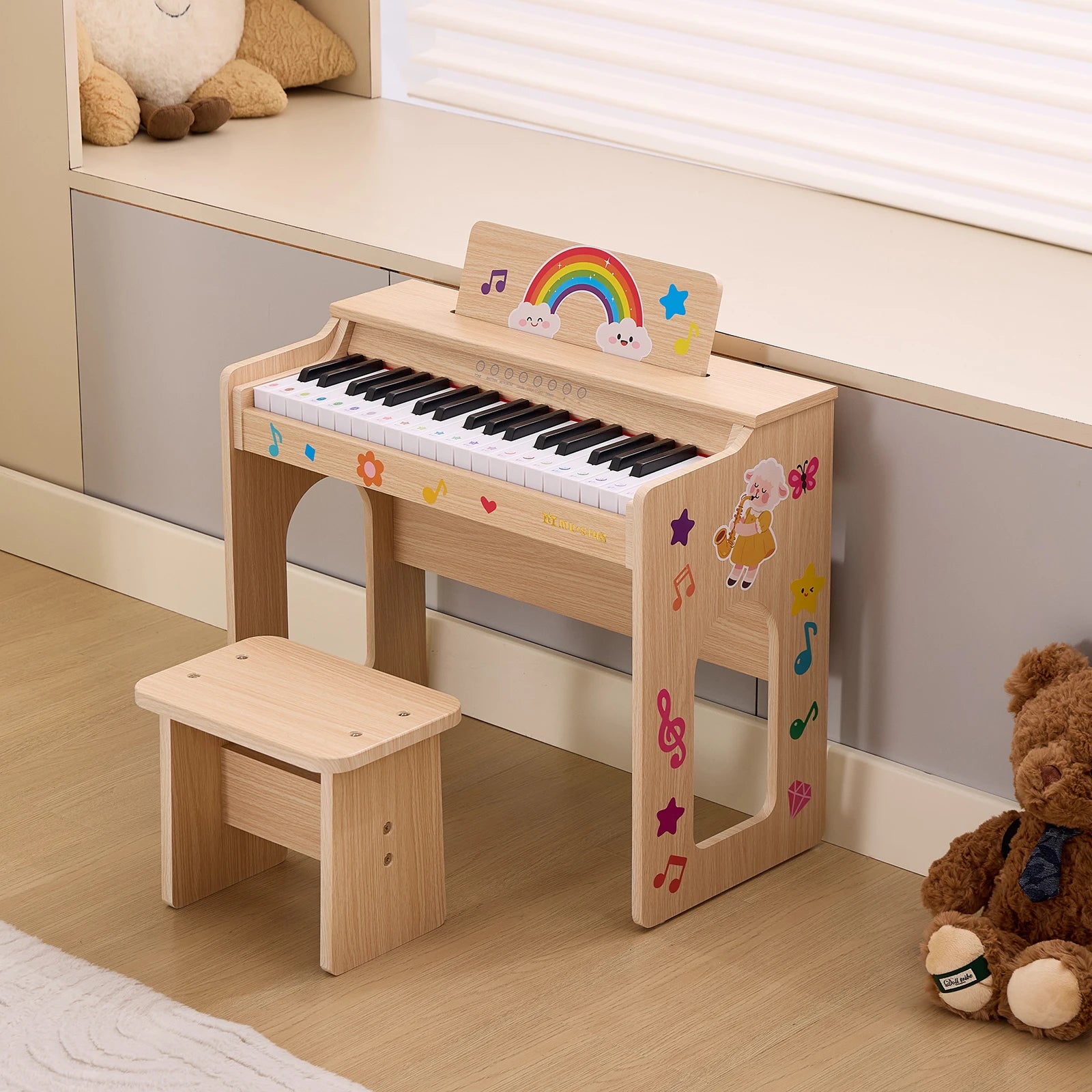 MUSTAR MT-900, 37 Keys Kids Piano Keyboard, Wooden Music Toy Instrument, Early Educational Musical Learning