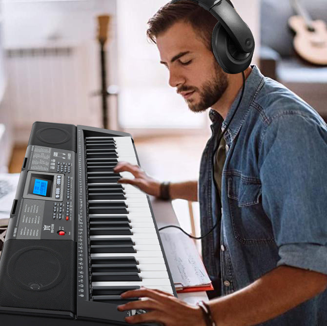 MUSTAR MEKS-500, 61 Key Portable Electronic Keyboard, Lighted Up Learning Piano Keyboard, LCD, Beginner Set, Gifts