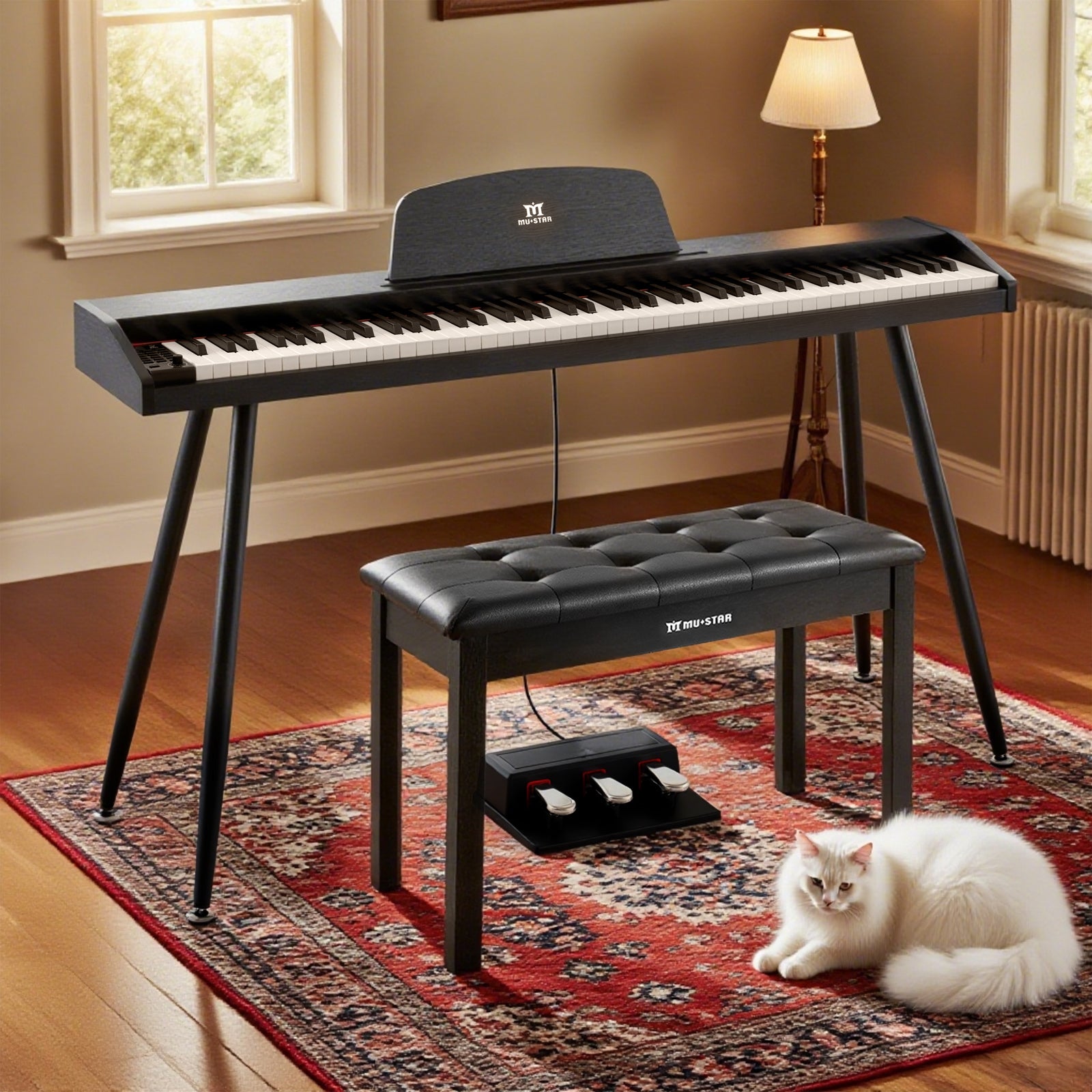 MUSTAR MDP-2100, 88 Semi Weighted Key Digital Piano With Stool, Electronic Keyboards, Beach, Bluetooth/ MIDI,3 Pedals, 80 demo 600 rhythms 800 tones