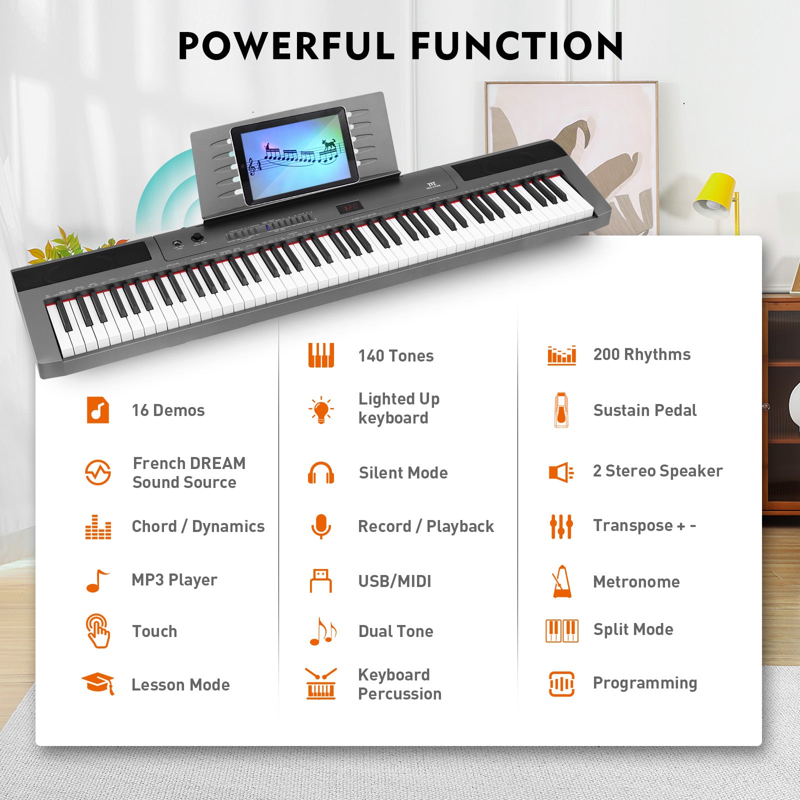 MUSTAR MEP-1800, Digital Piano 88 Keys Electronic Keyboards, Semi Weighted Electric Piano, Lighted up Keys, Sustain Pedal