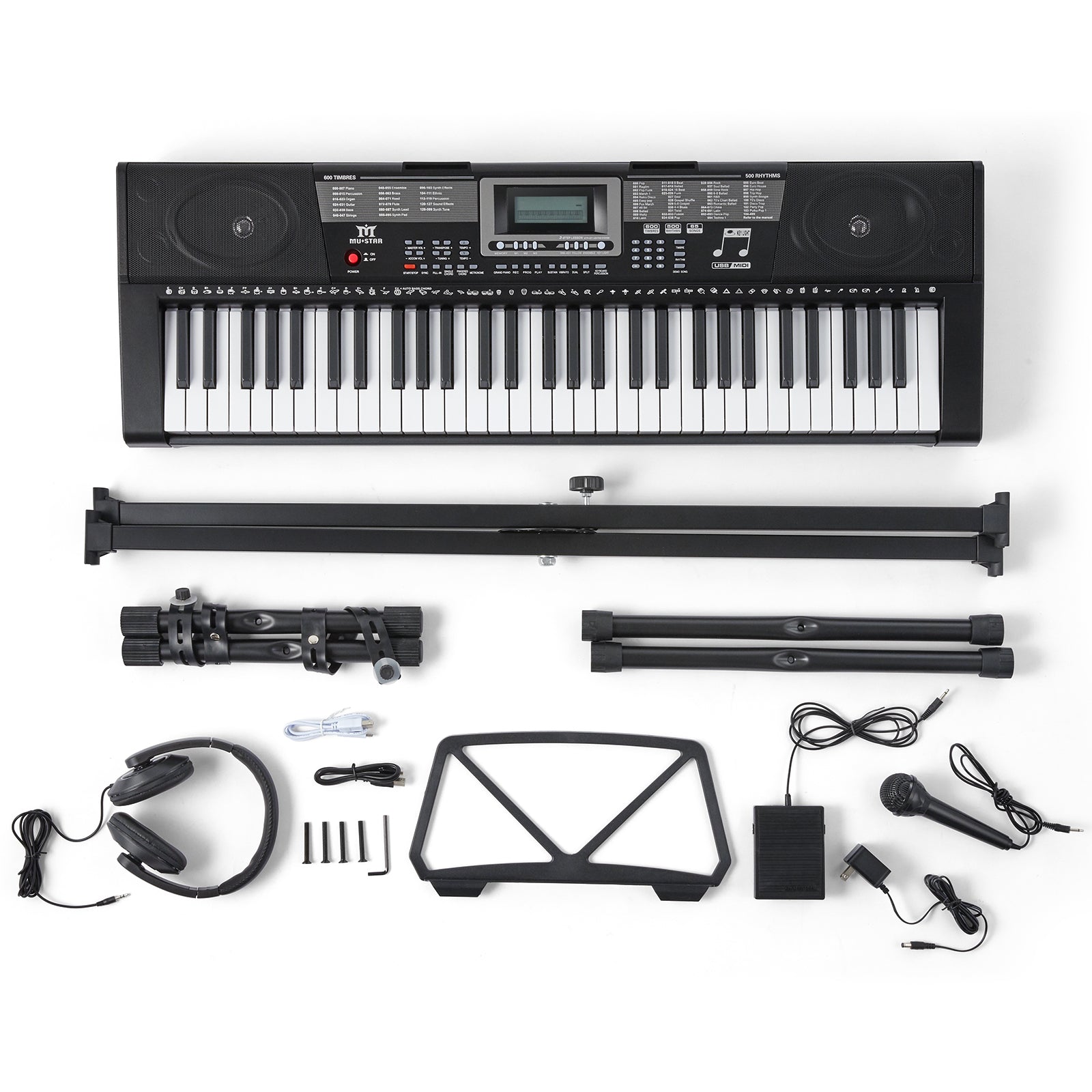  MUSTAR Piano Keyboard, MEKS-500 61 Key Learning Keyboard Piano  with Lighted Up Keys, Electric Piano Keyboard for Beginners, Stand, Sustain  Pedal, Headphones/Microphone, USB Midi, Built-in Speakers : Musical  Instruments