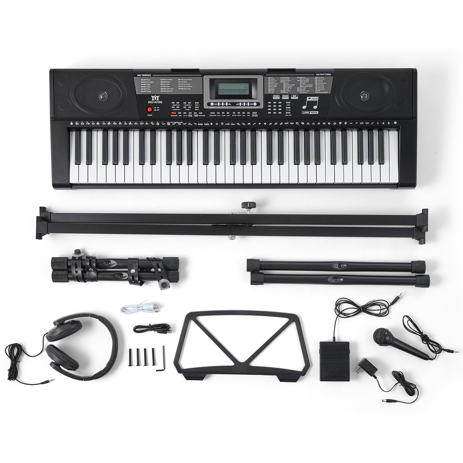 MUSTAR MEKS-500, 61 Key Piano Keyboard, Learning Electric Piano Keyboard, Lighted Up Keys, Teaching Modes, Corded Electric and Battery Powered, for Beginners Black, Gifts