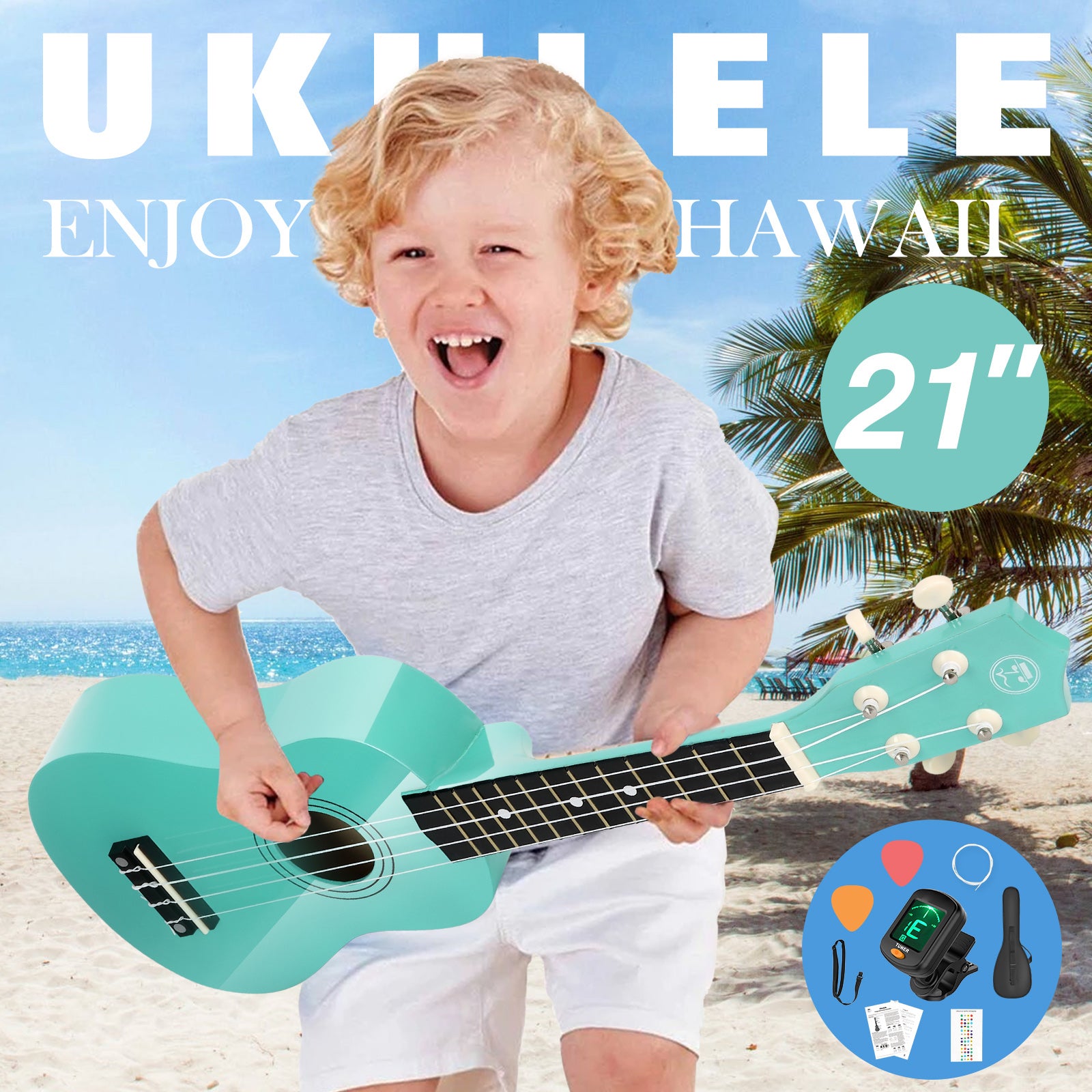 MUSTAR MU-601, 21 Inch Soprano Ukulele for Beginners Kids Green