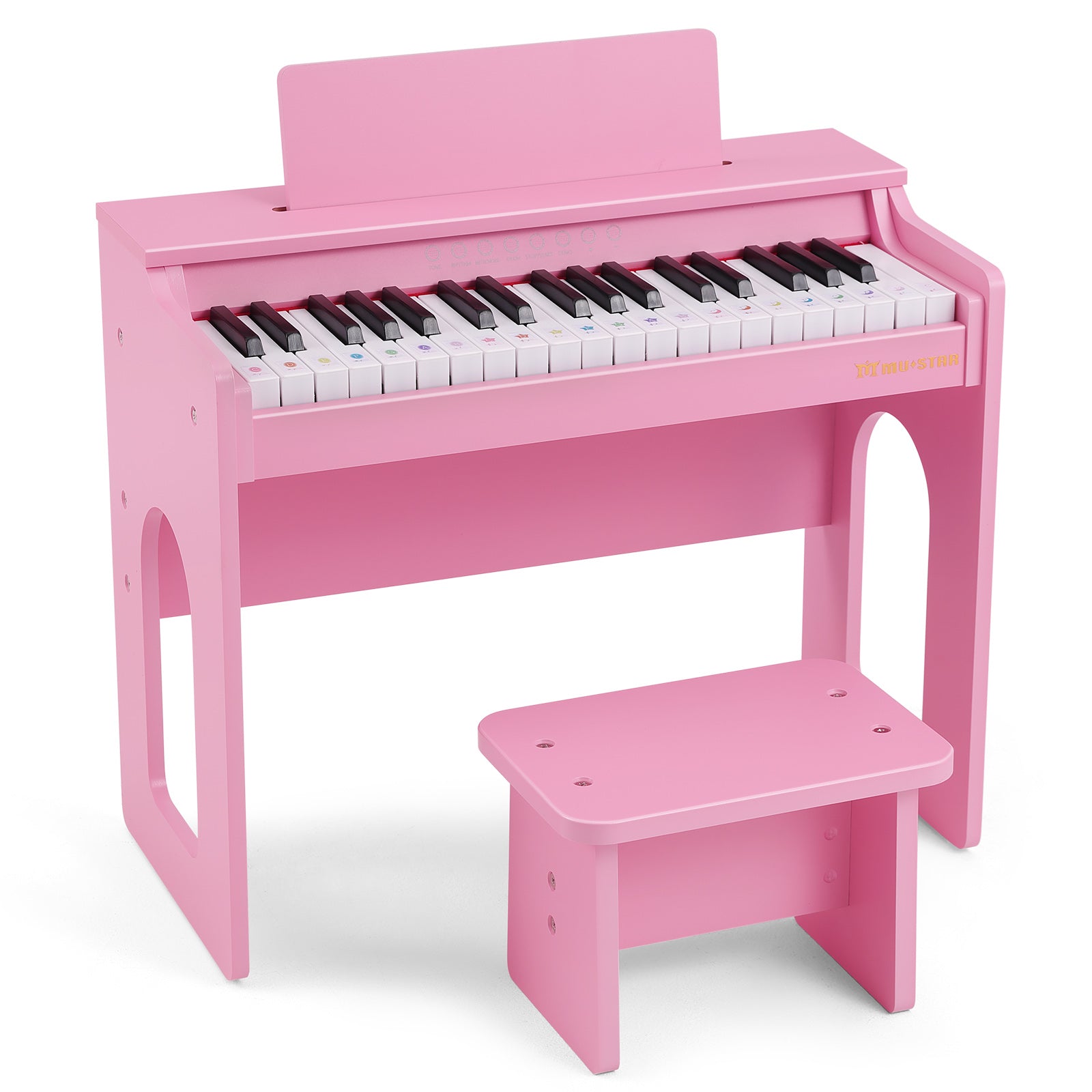 MUSTAR MT-400, 37 Keys Kids Piano Keyboard, Wooden Music Toy Instrument, Early Educational Musical Learning, Stool, Pink, 3Y+,