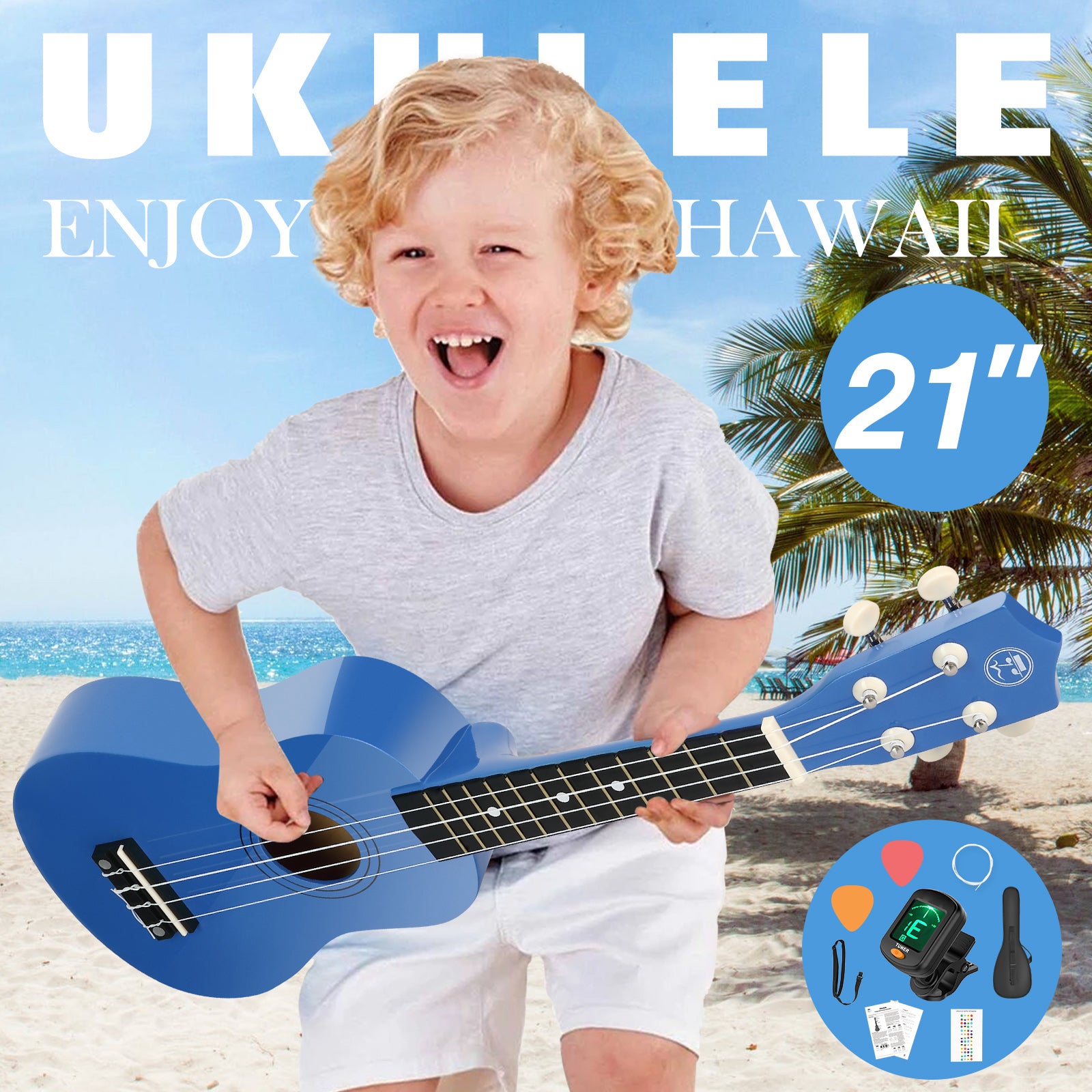 MUSTAR MU-501, 21 Inch Soprano Ukulele for Beginners Kids Blue