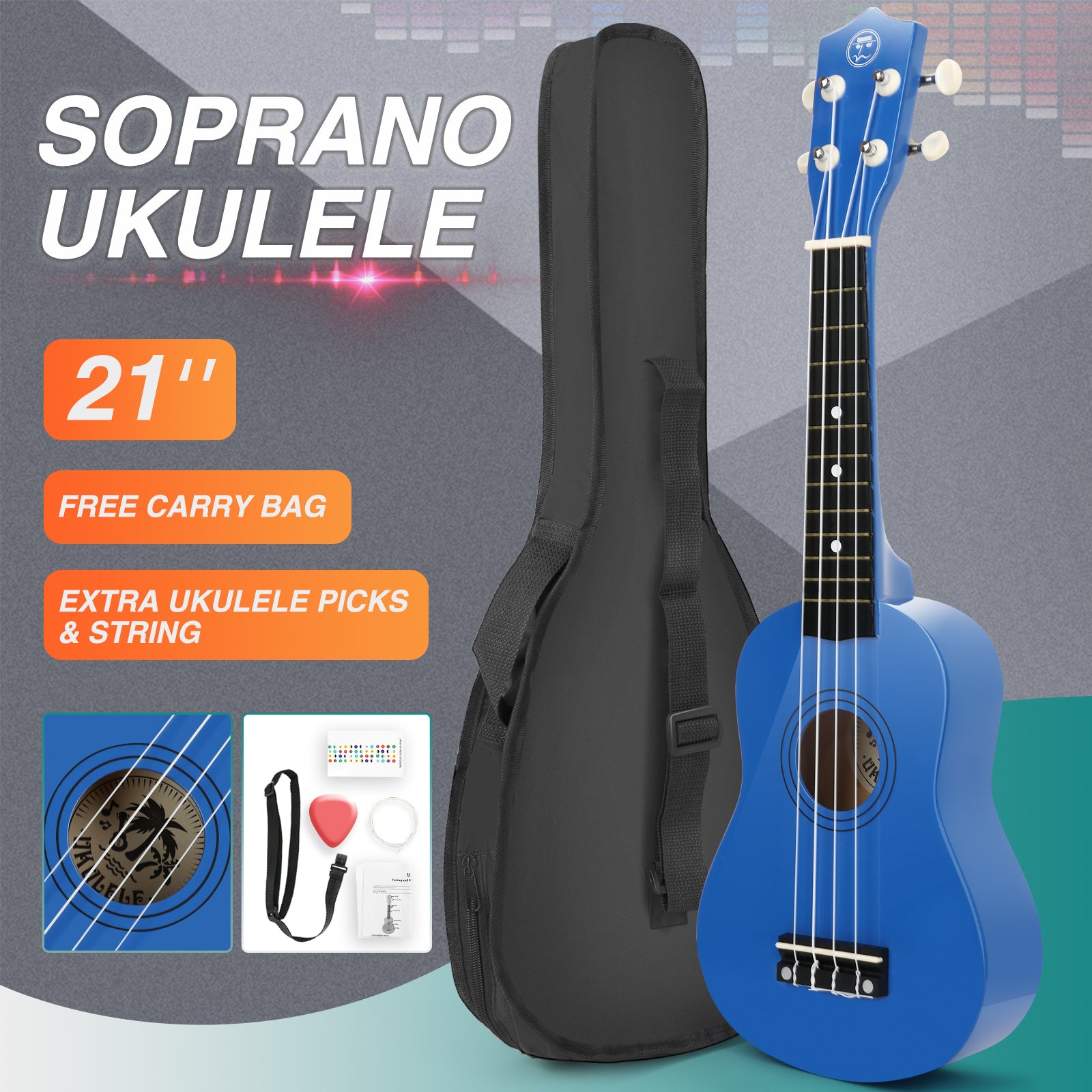 MUSTAR MU-501, 21 Inch Soprano Ukulele for Beginners Kids Blue