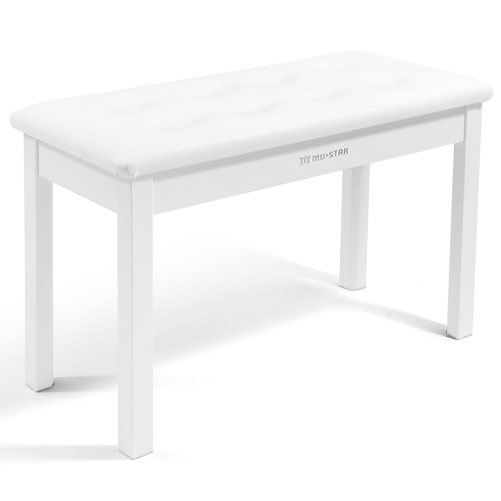 MUSTAR MS-200, Wooden Piano Bench, Padded Piano Stool with Storage, White