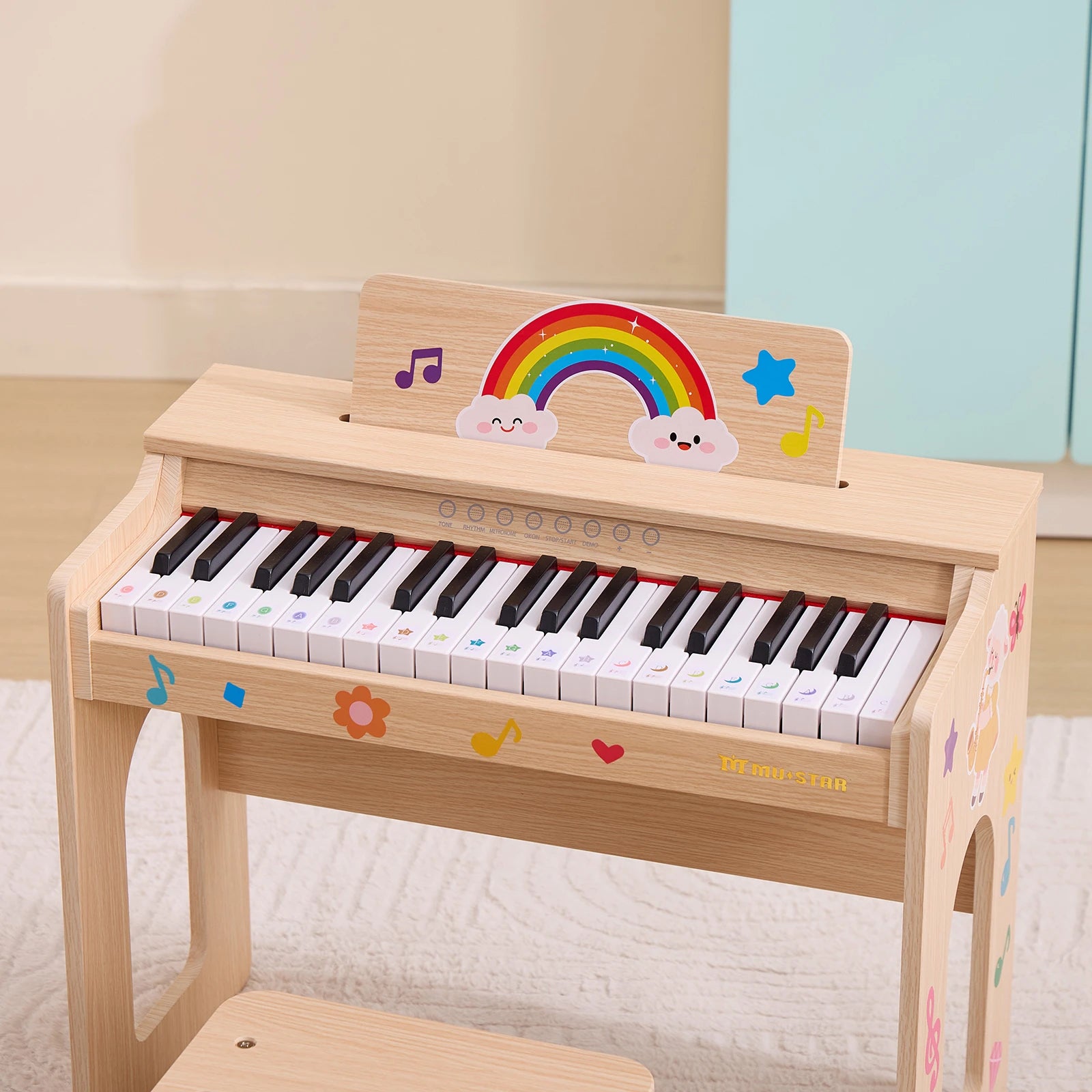 MUSTAR MT-900, 37 Keys Kids Piano Keyboard, Wooden Music Toy Instrument, Early Educational Musical Learning