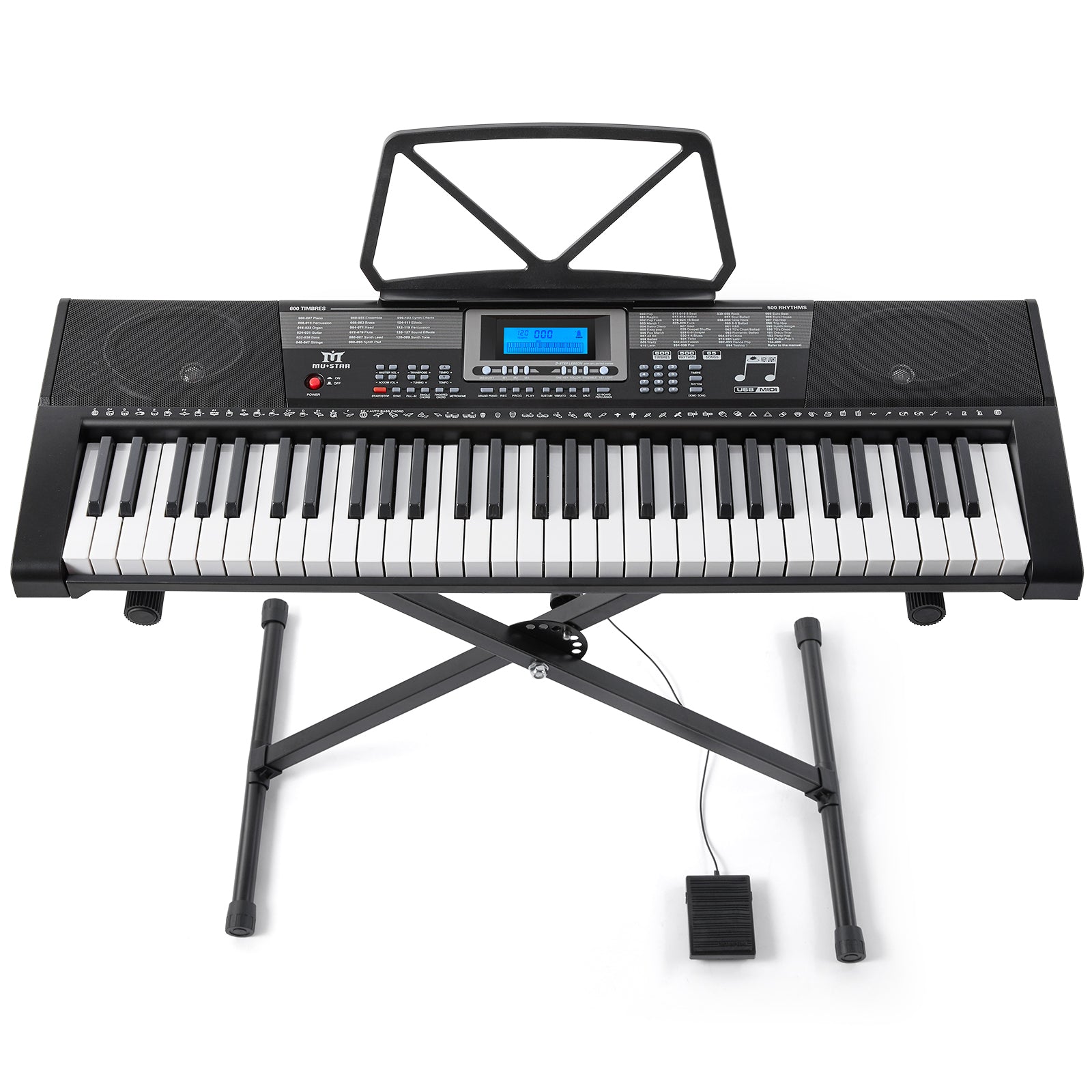 MUSTAR MEKS-500, 61 Key Piano Keyboard, Learning Electric Piano Keyboard, Lighted Up Keys, Teaching Modes, Corded Electric and Battery Powered, for Beginners Black, Gifts