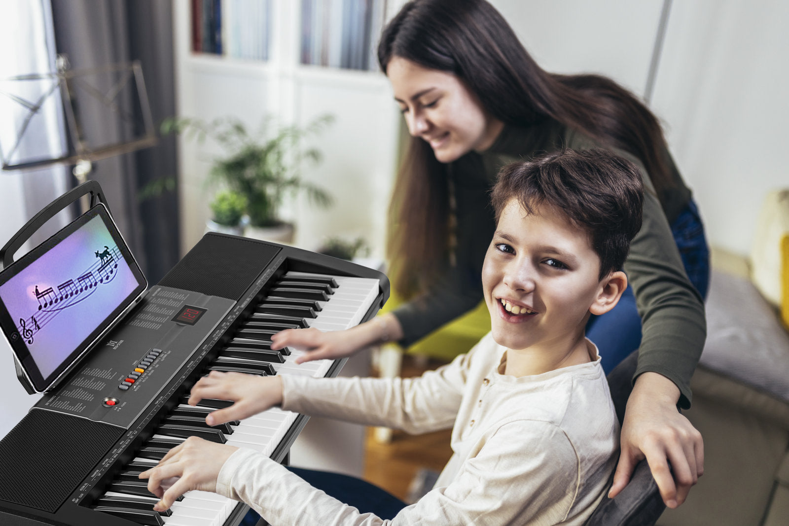 MUSTAR MEKS-700, Piano Keyboard with Lighted Up Keys, 61 Keys Learning Keyboard for Beginners, Bench, Teaching Modes, Two Power Supply Methods, Built-In Speaker, Lighted Keys, Microphone Input, Split Mode