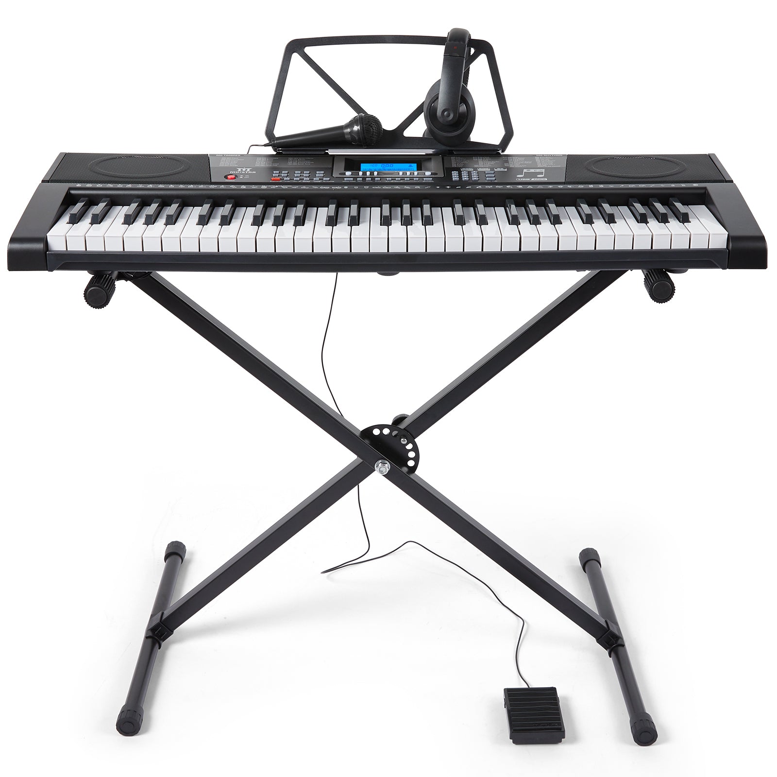 MUSTAR 61 Key Electric Piano with Stand, Touch Sensitive Keys, Headphones,  Microphone, MP3, LCD Screen