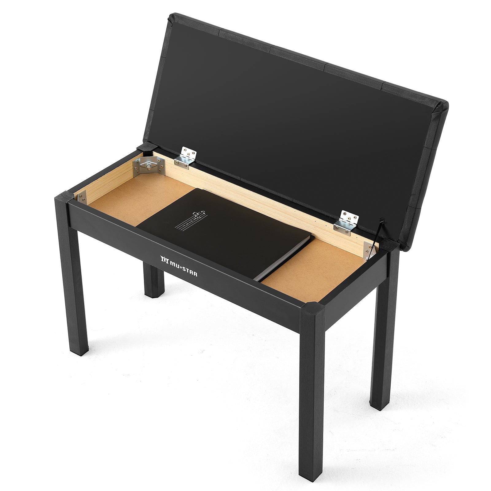 MUSTAR MS-100, Wooden Piano Bench, Padded Piano Stool with Storage, Black