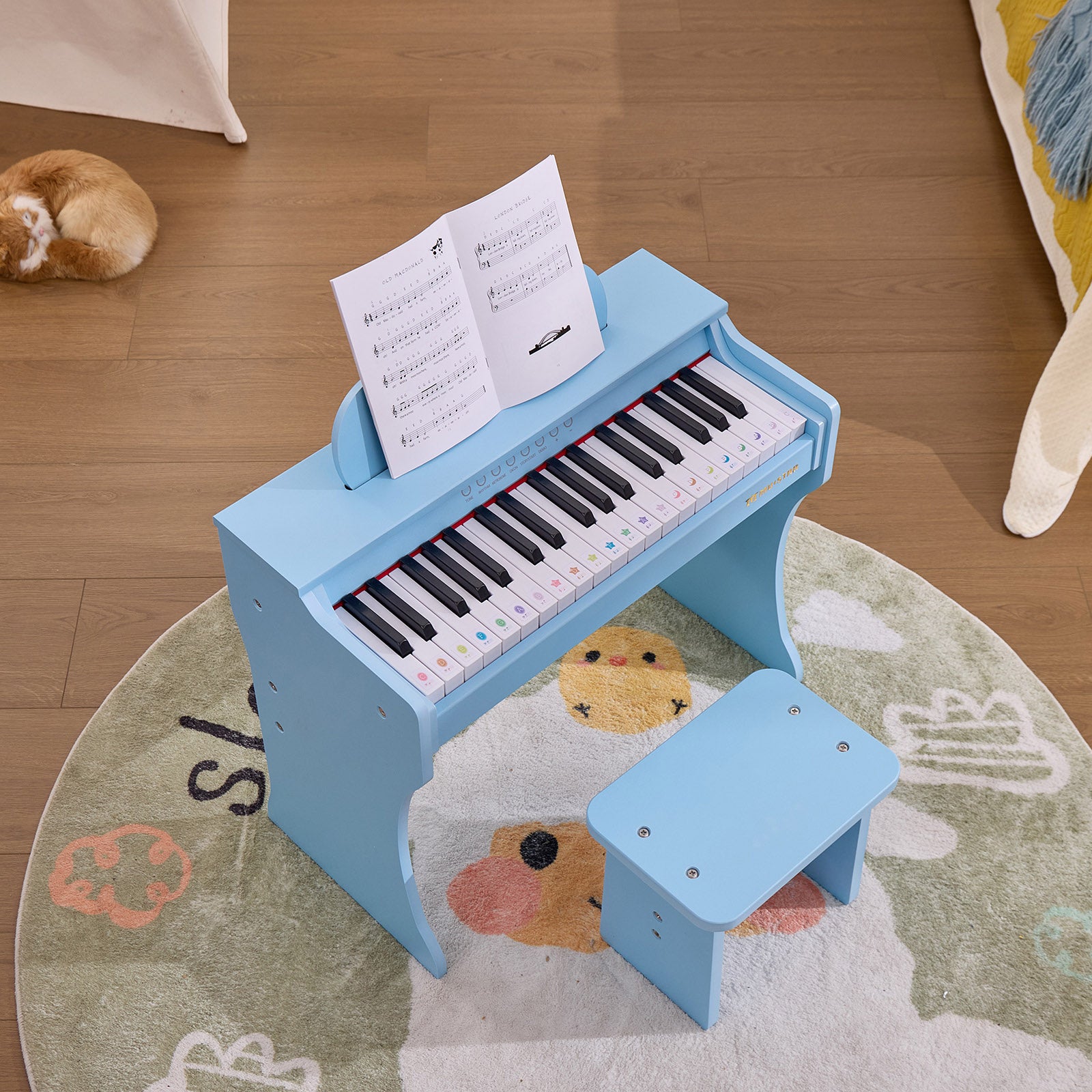 MUSTAR MT-600, 37 Keys Kids Piano Keyboard,  Wooden Music Toy Instrument, Early Educational Musical Learning,Stool
