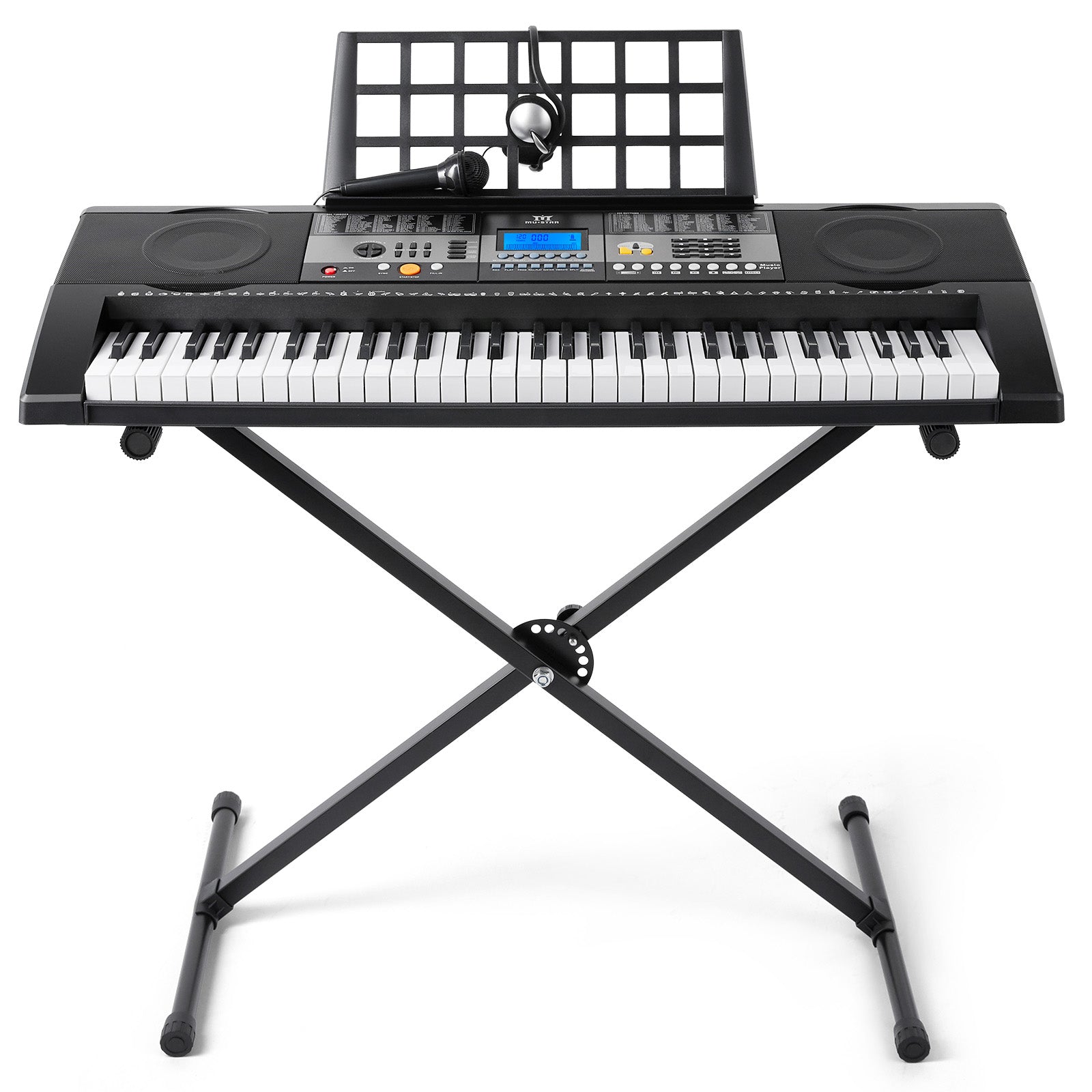 MUSTAR 61 Key Electric Piano with Stand, Touch Sensitive Keys, Headphones,  Microphone, MP3, LCD Screen