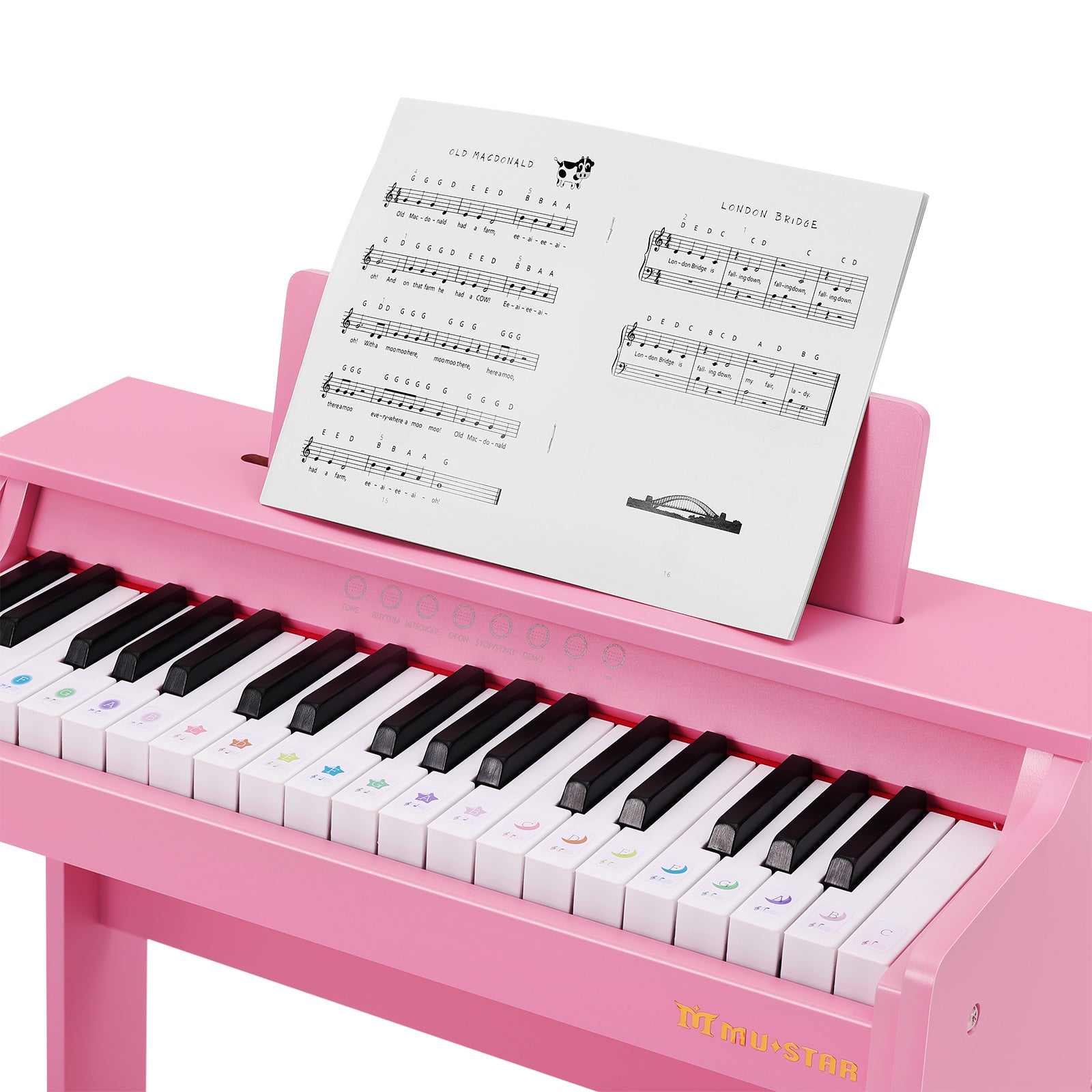MUSTAR MT-400, 37 Keys Kids Piano Keyboard, Wooden Music Toy Instrument, Early Educational Musical Learning, Stool, Pink, 3Y+,