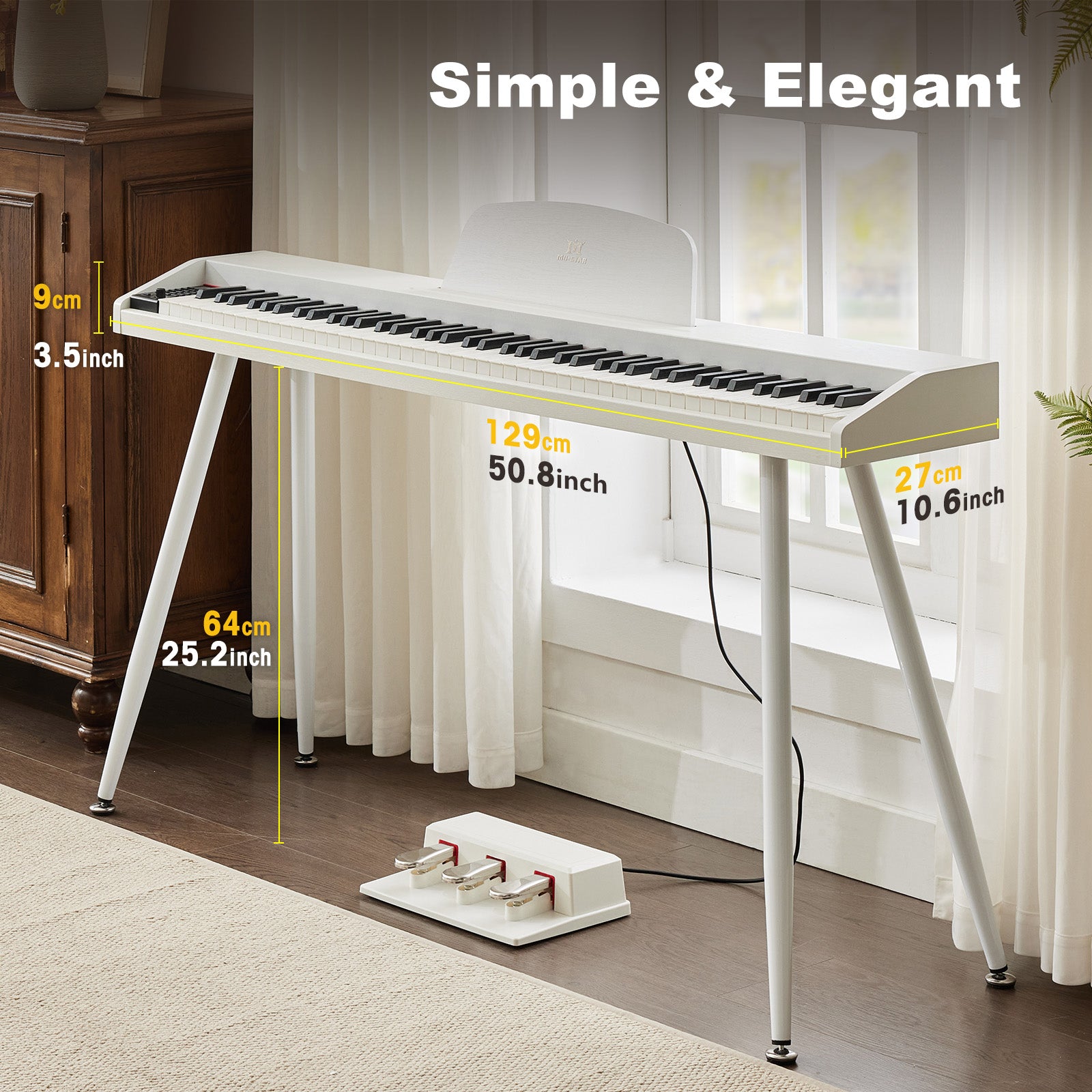 MUSTAR MDP-2200, 88 Semi Weighted Key Digital Piano, Electronic Keyboards, Bluetooth/ MIDI,3 Pedals, 80 demo 600 rhythms 800 tones