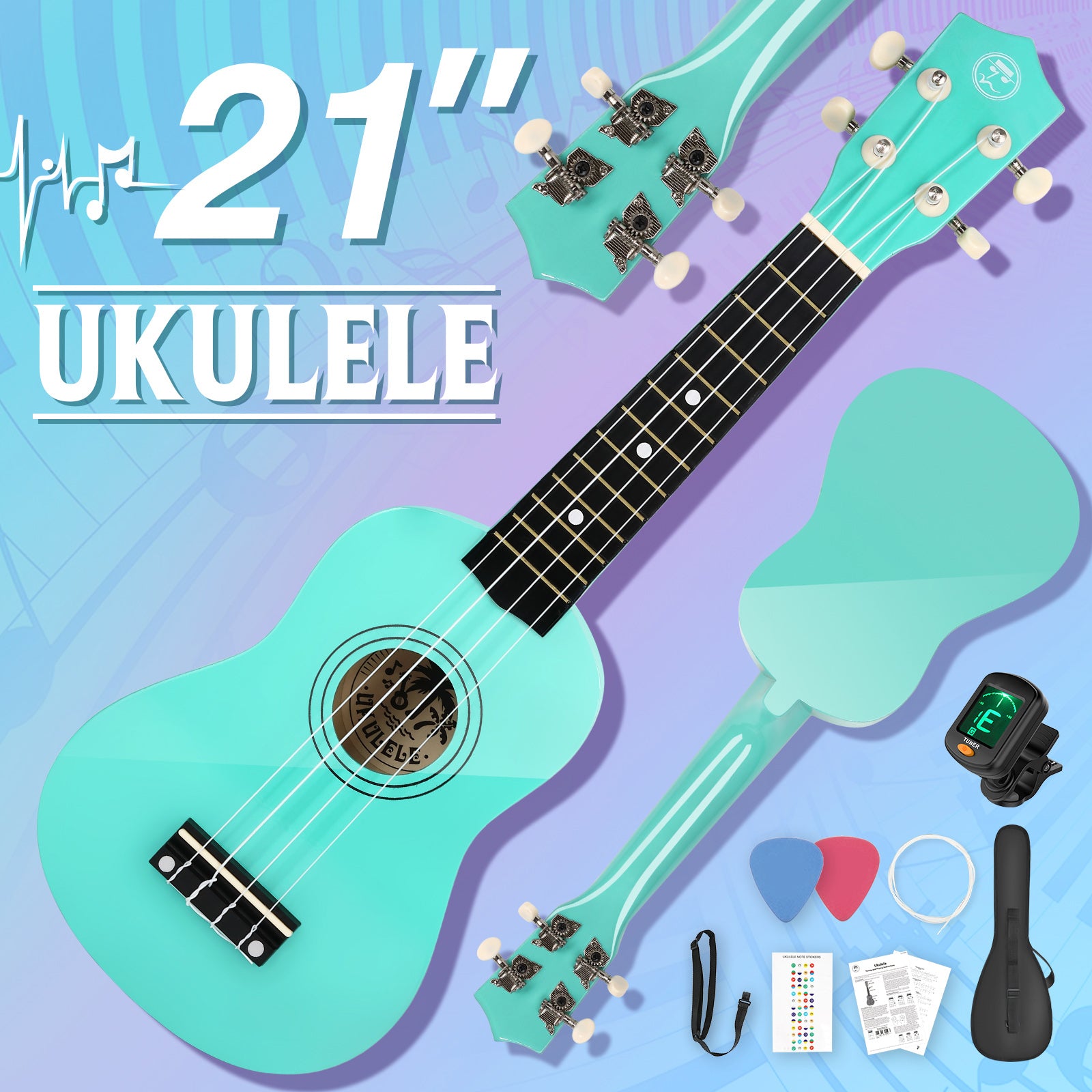 MUSTAR MU-601, 21 Inch Soprano Ukulele for Beginners Kids Green