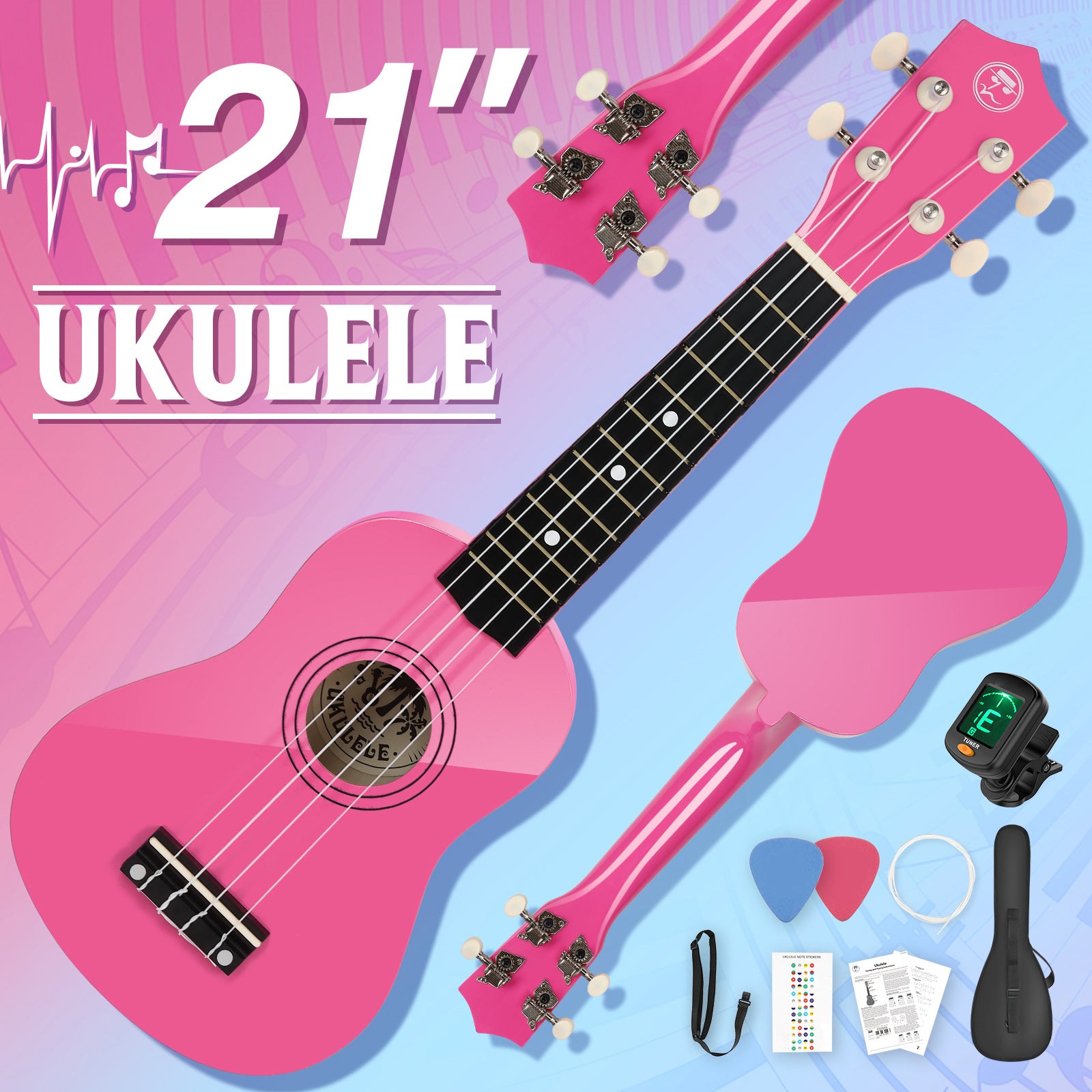 MUSTAR MU-401, 21 Inch Soprano Ukulele for Beginners Kids Pink