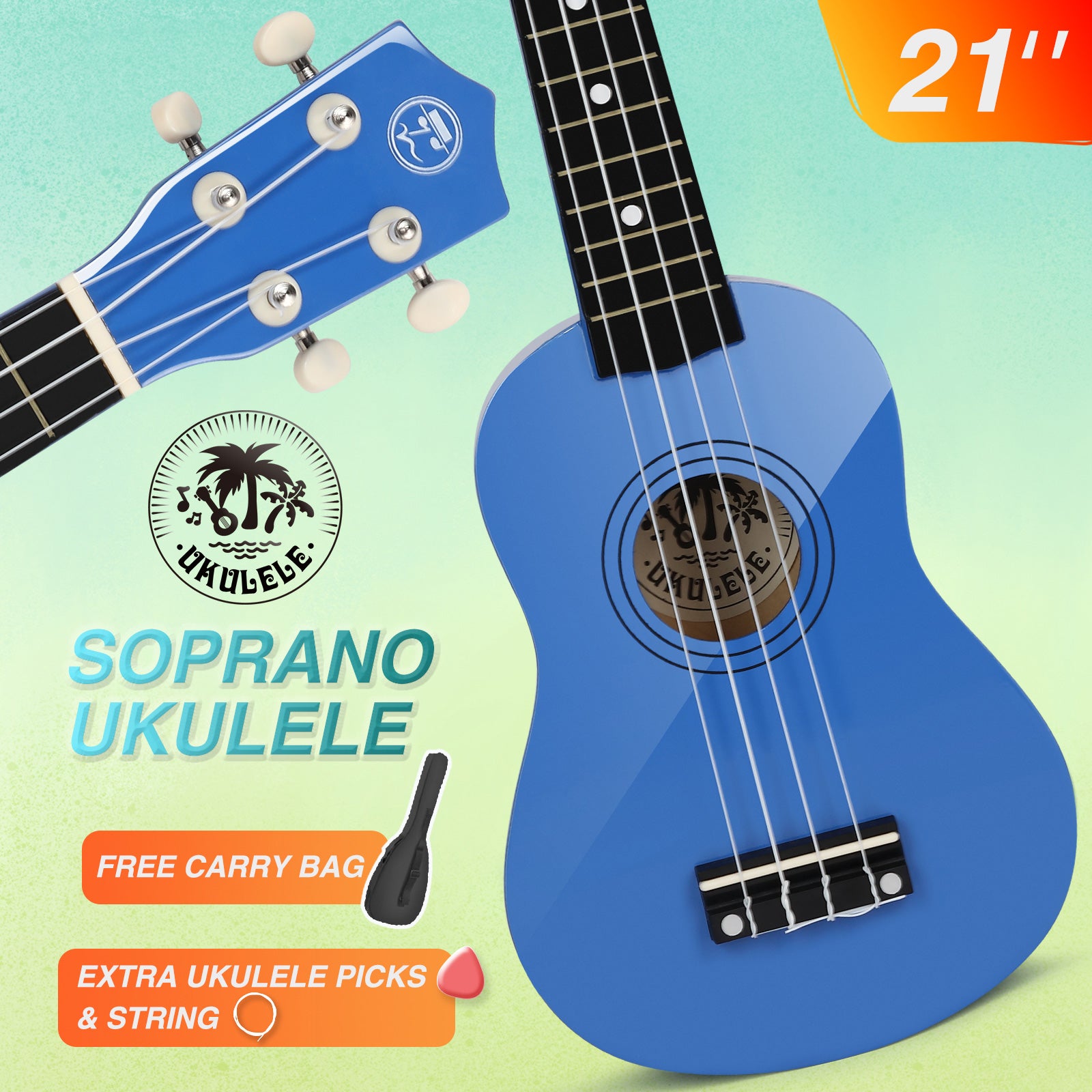 MUSTAR MU-501, 21 Inch Soprano Ukulele for Beginners Kids Blue