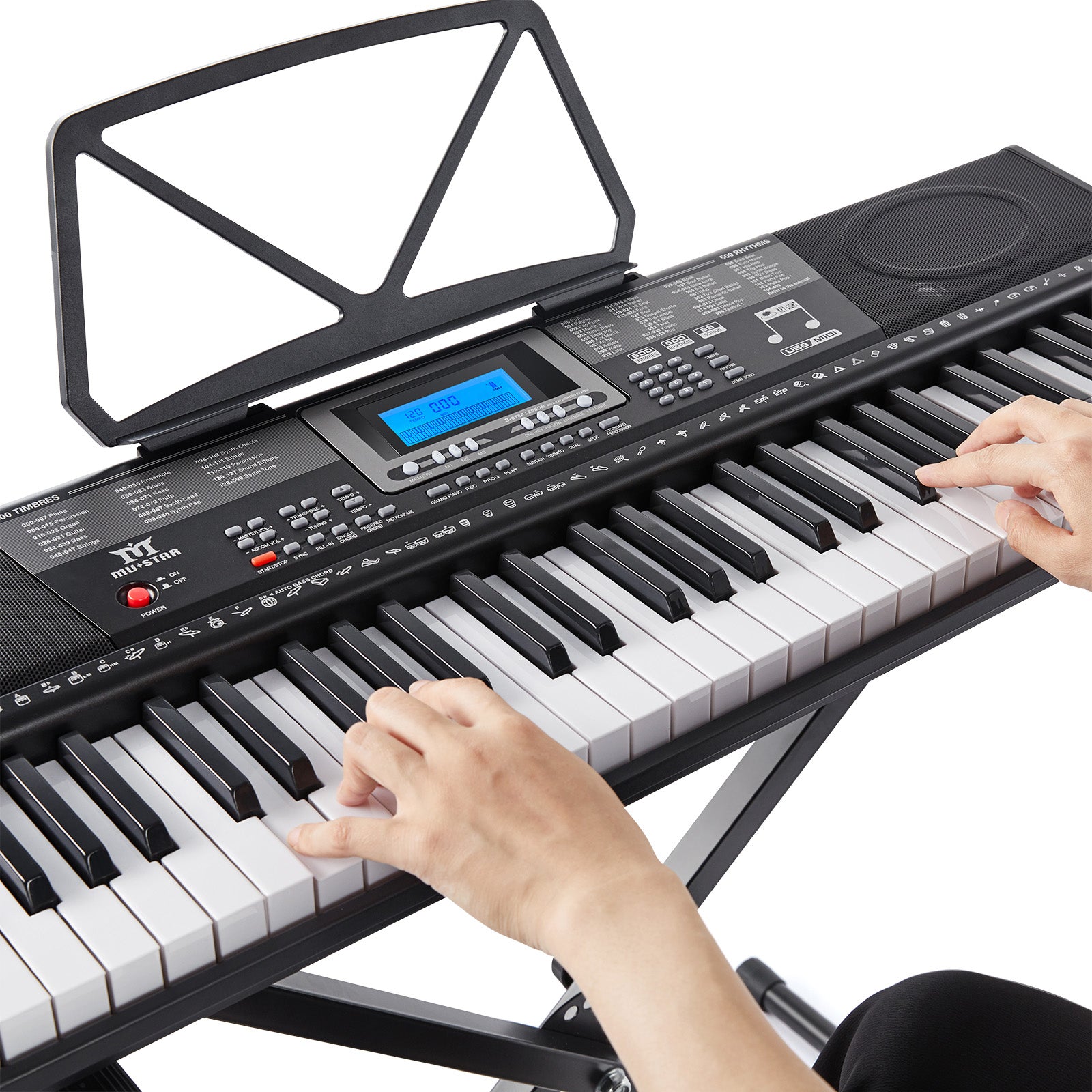MUSTAR MEKS-500, 61 Key Piano Keyboard, Learning Electric Piano Keyboard, Lighted Up Keys, Teaching Modes, Corded Electric and Battery Powered, for Beginners Black, Gifts