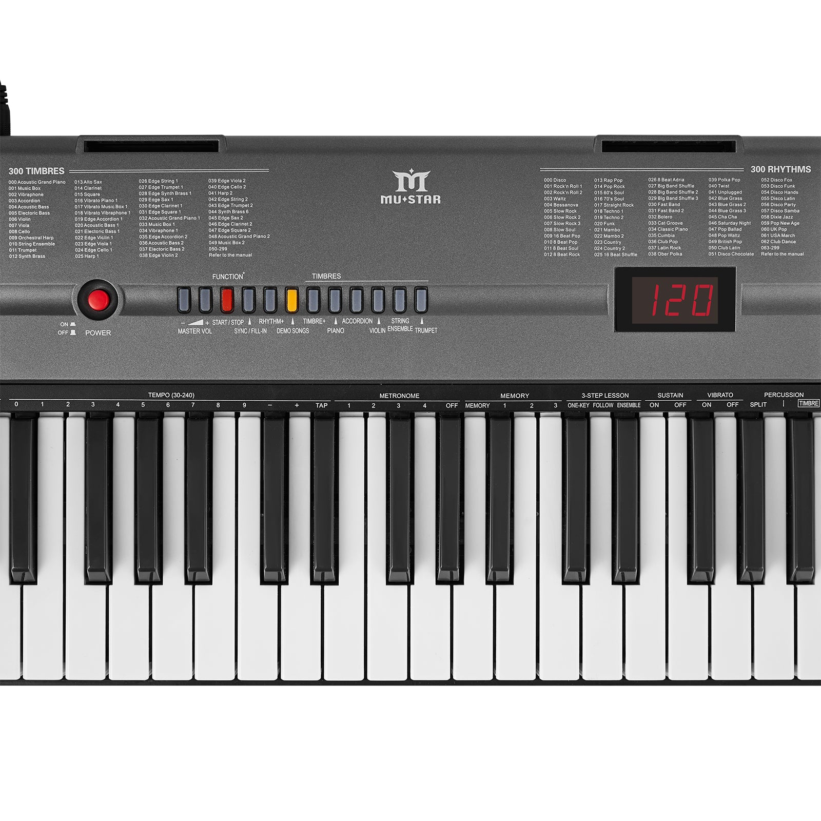 MUSTAR MEKS-700, Piano Keyboard with Lighted Up Keys, 61 Keys Learning Keyboard for Beginners, Bench, Teaching Modes, Two Power Supply Methods, Built-In Speaker, Lighted Keys, Microphone Input, Split Mode