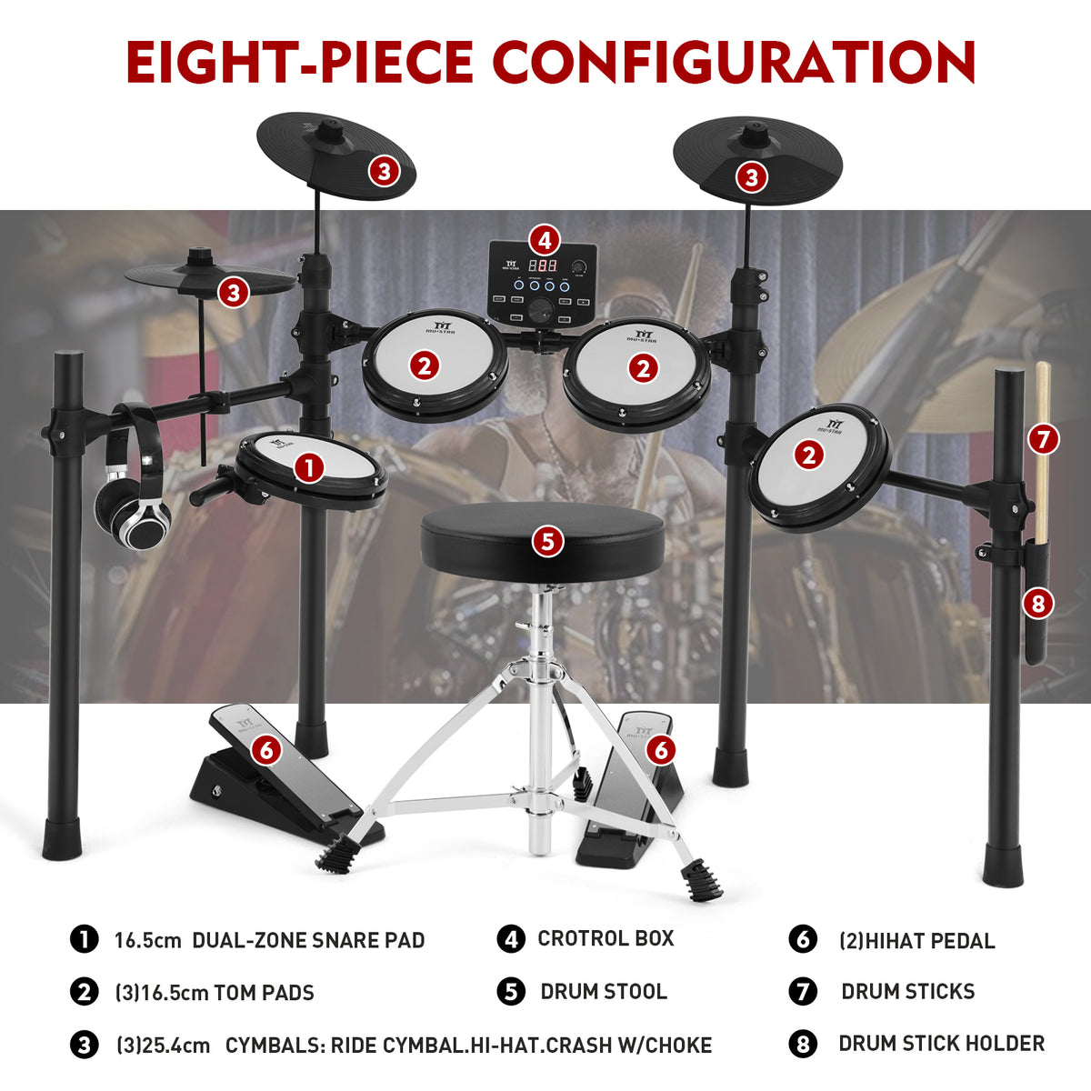 MUSTAR MED-400, MUSTAR Electronic Drum Set, Electric Drum Sets for Beg