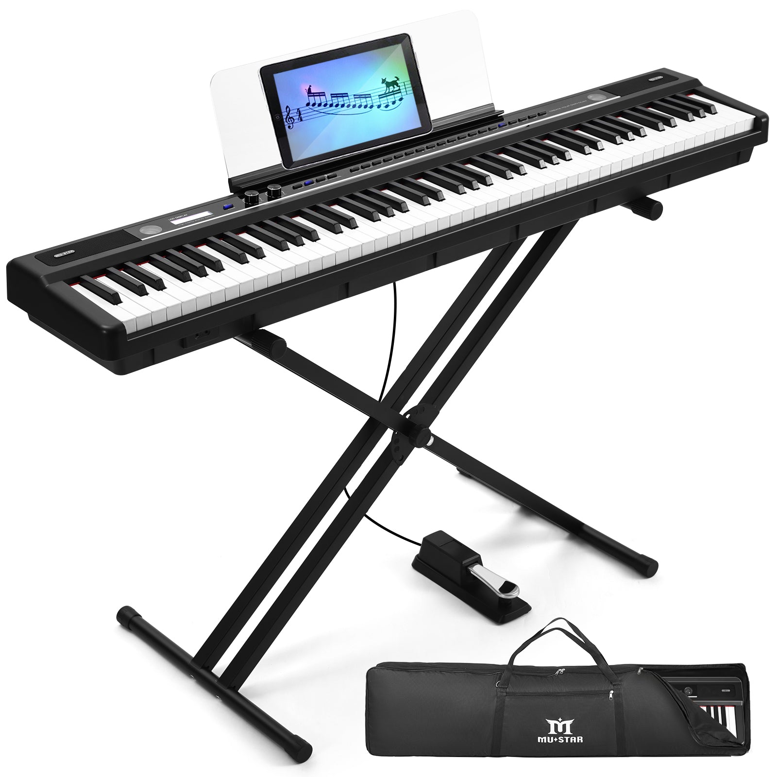 MUSTAR MEP-1700, Digital Piano 88 Keys Electronic Keyboards, Semi Weighted Electric Piano, Bluetooth Connection, Sustain Pedal, Black
