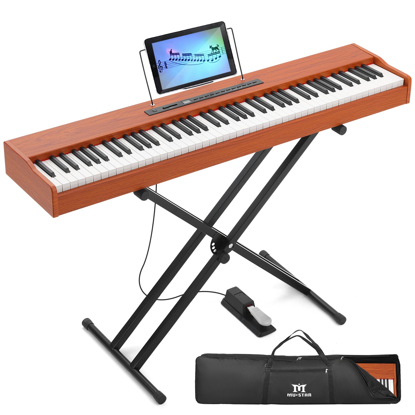 MUSTAR MEP-1600, Digital Piano 88 Keys Electronic Keyboards, Semi Weighted Electric Piano, Bluetooth Connection, Sustain Pedal, Brown