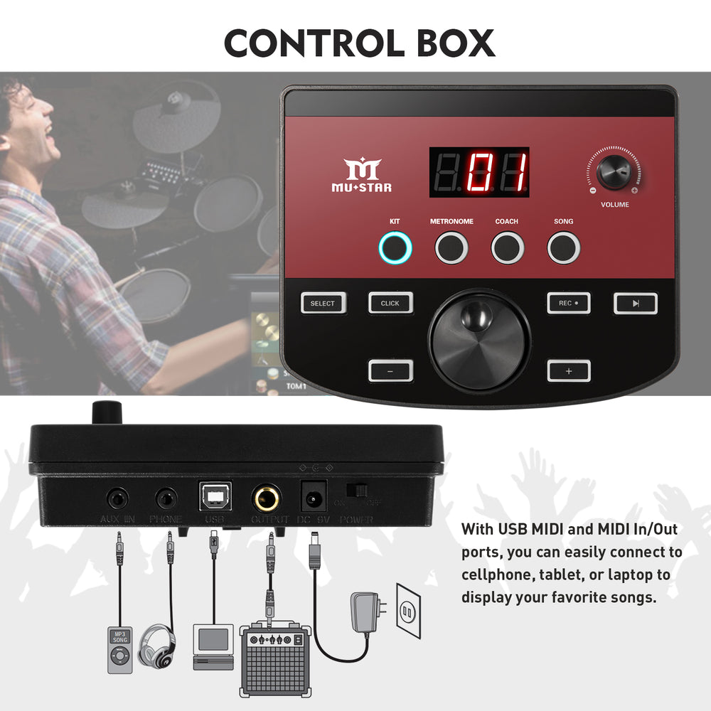 MUSTAR MED-200, Electronic Drum Set, 180 Sounds, 15 Kits, For Kids, Bi