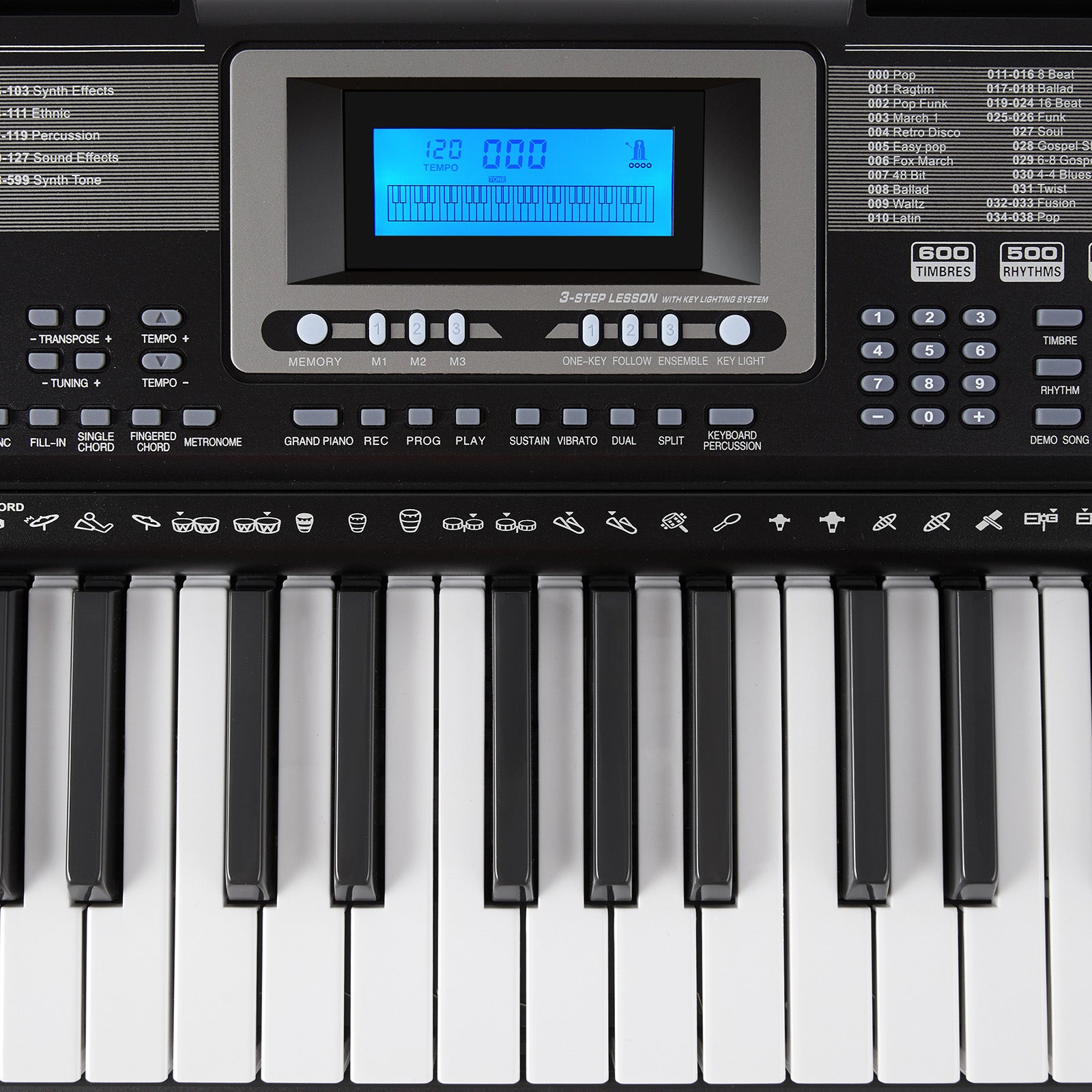MUSTAR MEKS-500, 61 Key Portable Electronic Keyboard, Lighted Up Learning Piano Keyboard, LCD, Beginner Set, Gifts