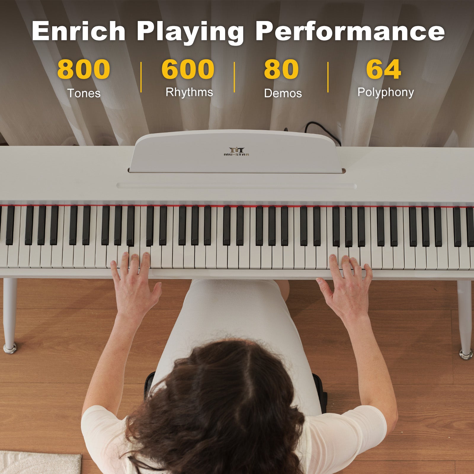 MUSTAR MDP-2200, 88 Semi Weighted Key Digital Piano, Electronic Keyboards, Bluetooth/ MIDI,3 Pedals, 80 demo 600 rhythms 800 tones