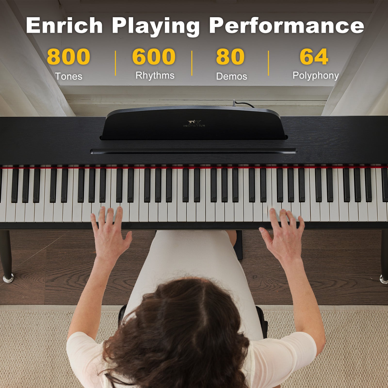 MUSTAR MDP-2100, 88 Semi Weighted Key Digital Piano, Electronic Keyboards, Bluetooth/ MIDI,3 Pedals, 80 demo 600 rhythms 800 tones