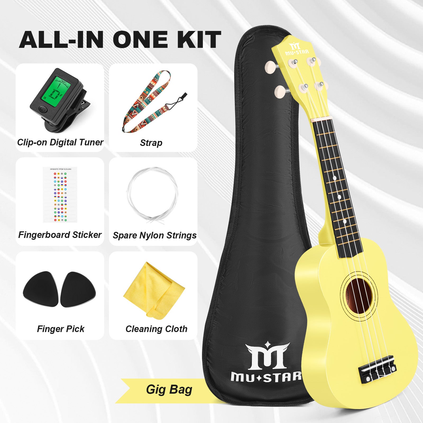 MUSTAR MU-1900, 21 Inch Soprano Ukulele for Beginners Kids Yellow