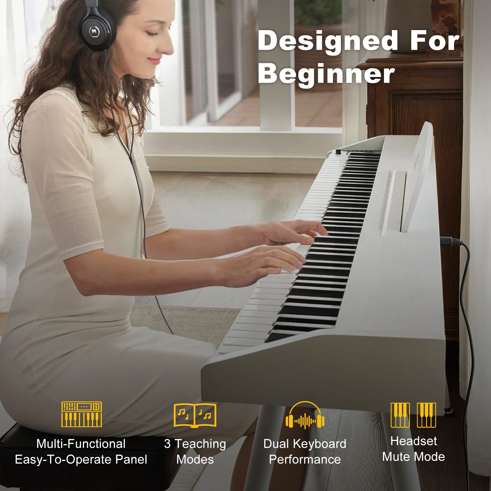 MUSTAR MDP-2200, 88 Semi Weighted Key Digital Piano, Electronic Keyboards, Bluetooth/ MIDI,3 Pedals, 80 demo 600 rhythms 800 tones